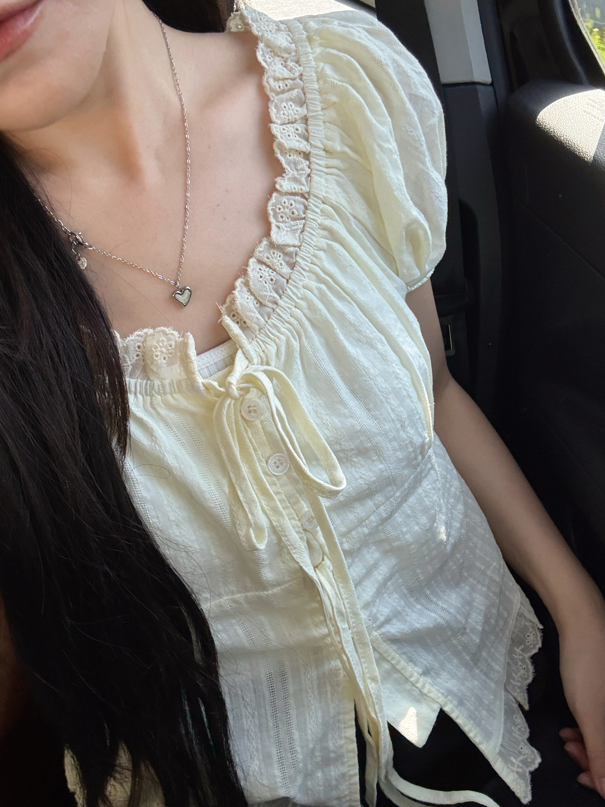 Elegant Puff Sleeve Front Tie Top