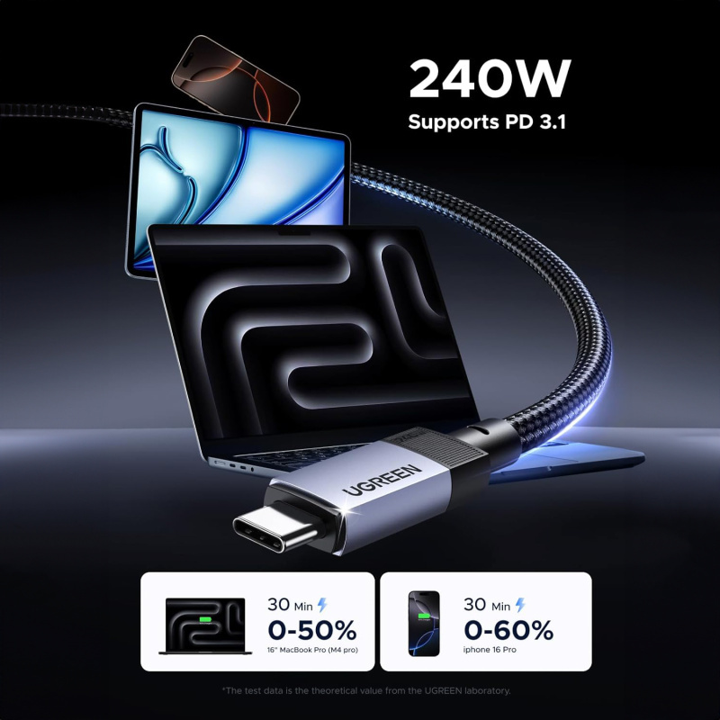 Ugreen 綠聯 USB-C to C 240W 40Gbps 8K@60Hz 2米全功能傳輸線 (UG-L705-85592)