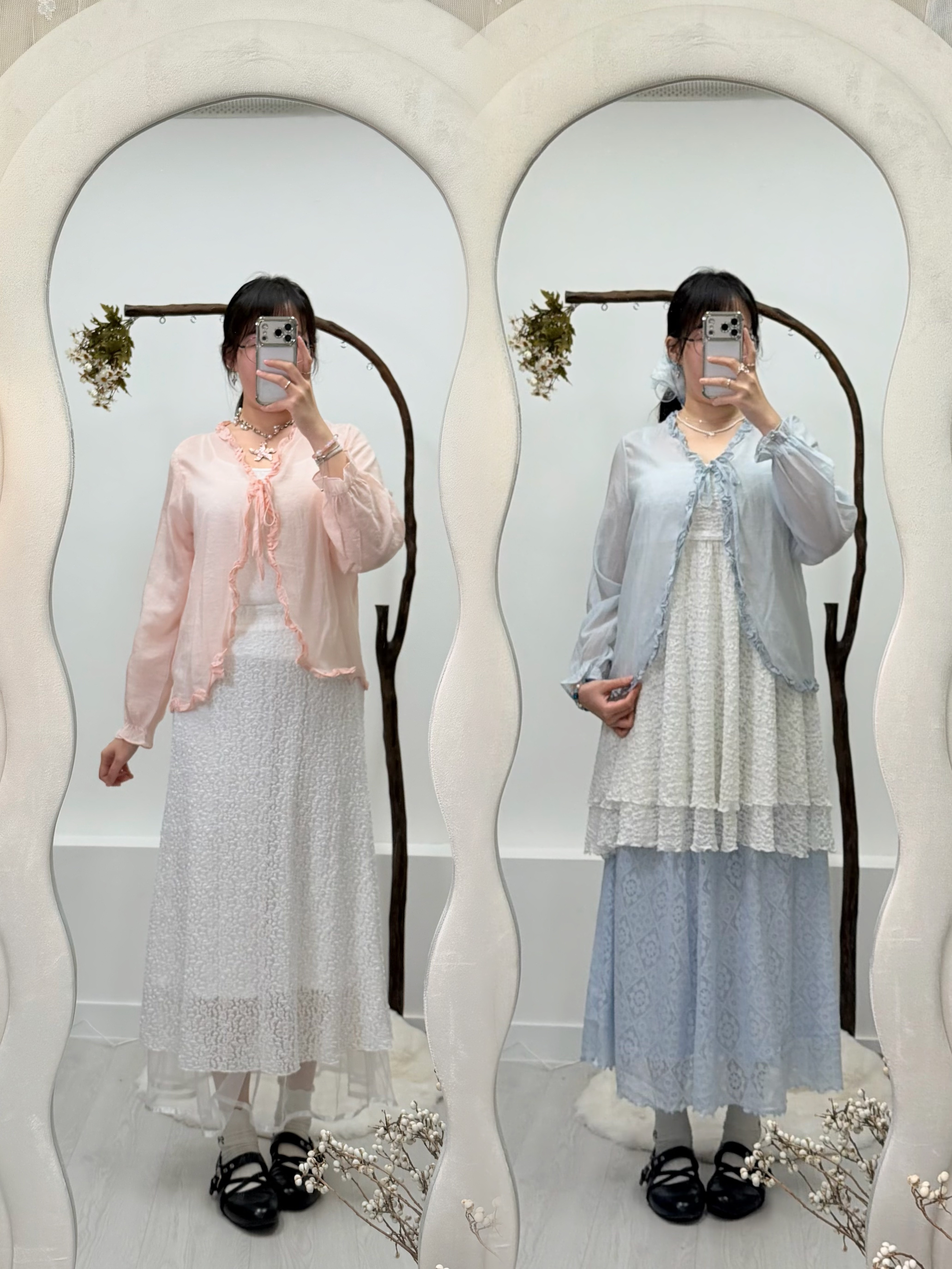 勁溫柔💕韓系花邊V領罩衫兩件套