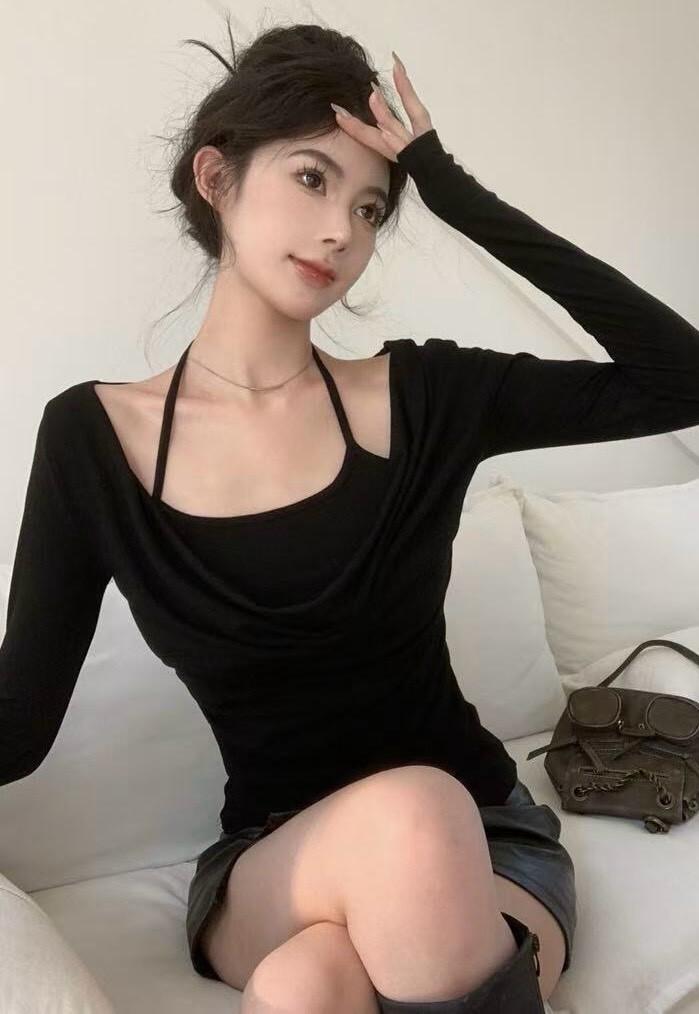 垂領掛脖假兩件棉質衣