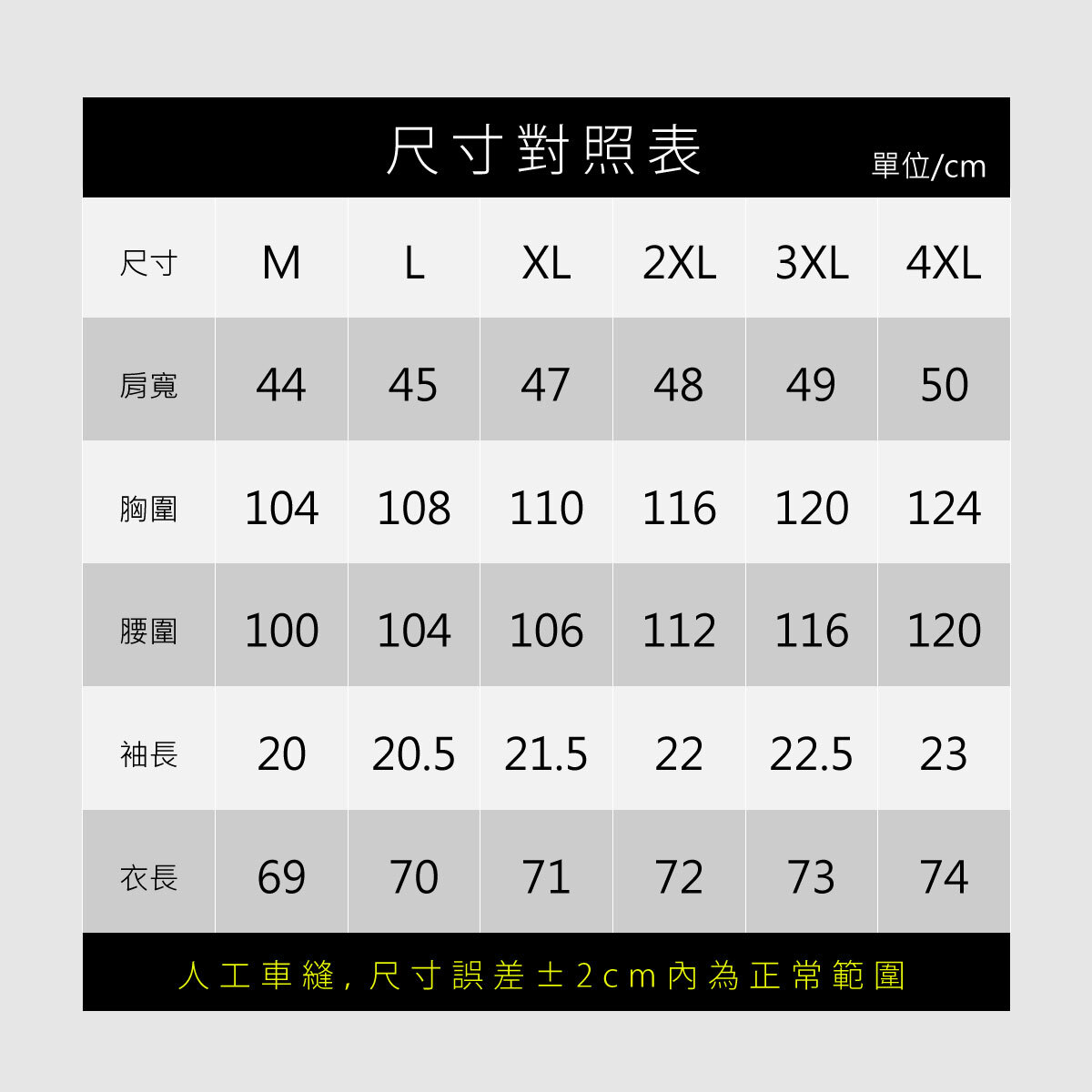 穩型機能短袖 POLO尺寸表
