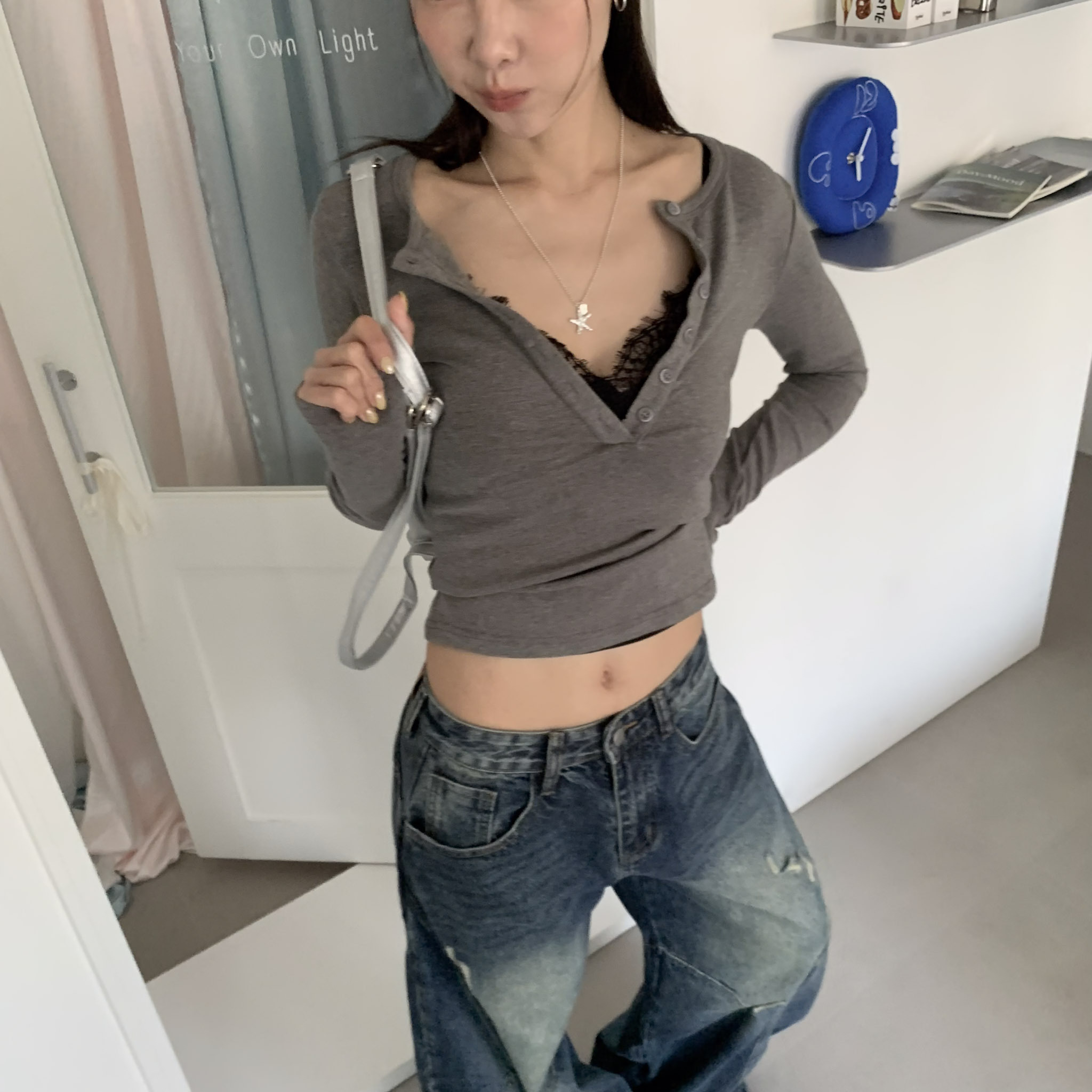 ISA_疊穿魅力! 份量感厚磅棉亨利領上衣_68017