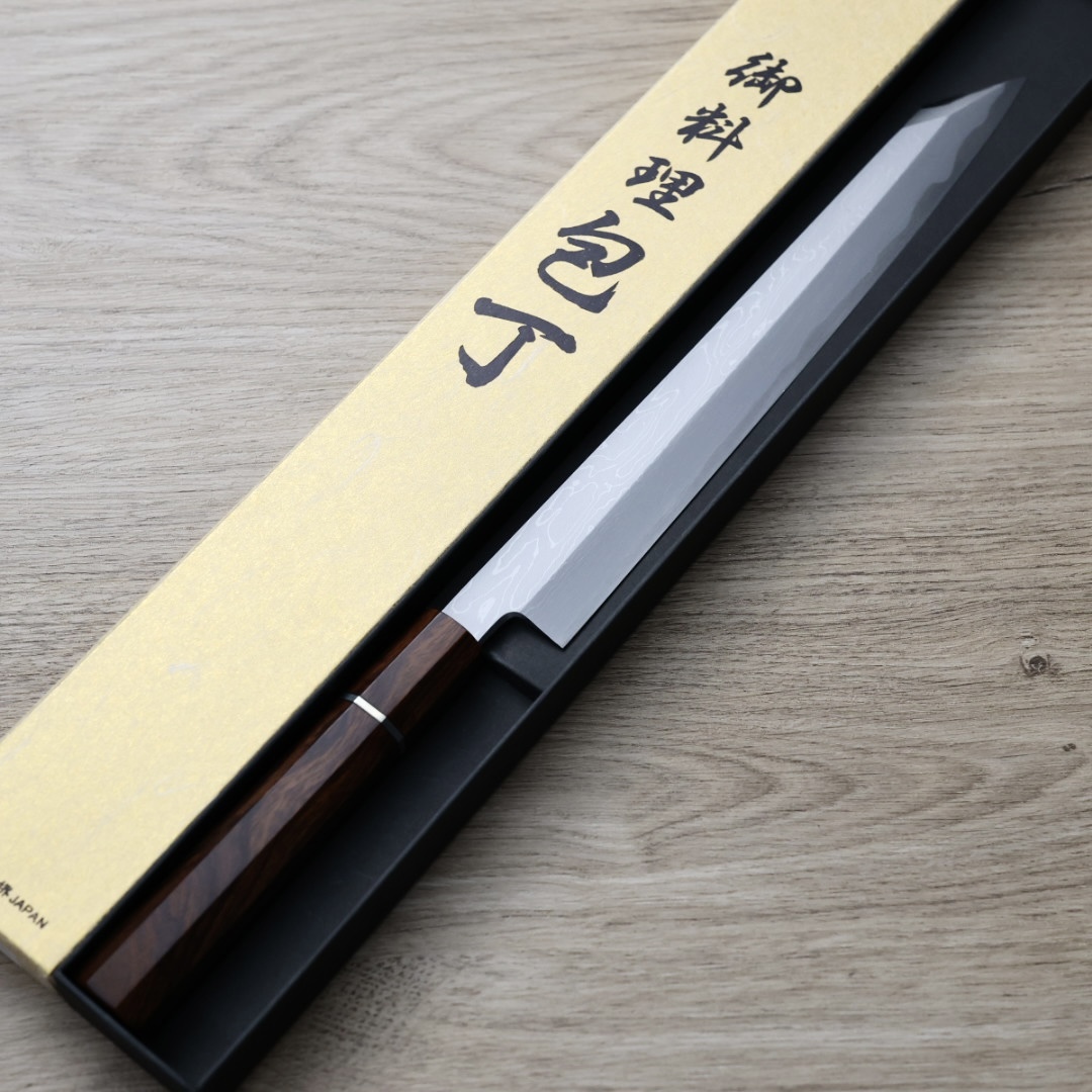 山脇刃物/鄉右馬允義弘 切付柳刃 270mm 青紙1號綱 墨流/付鞘
