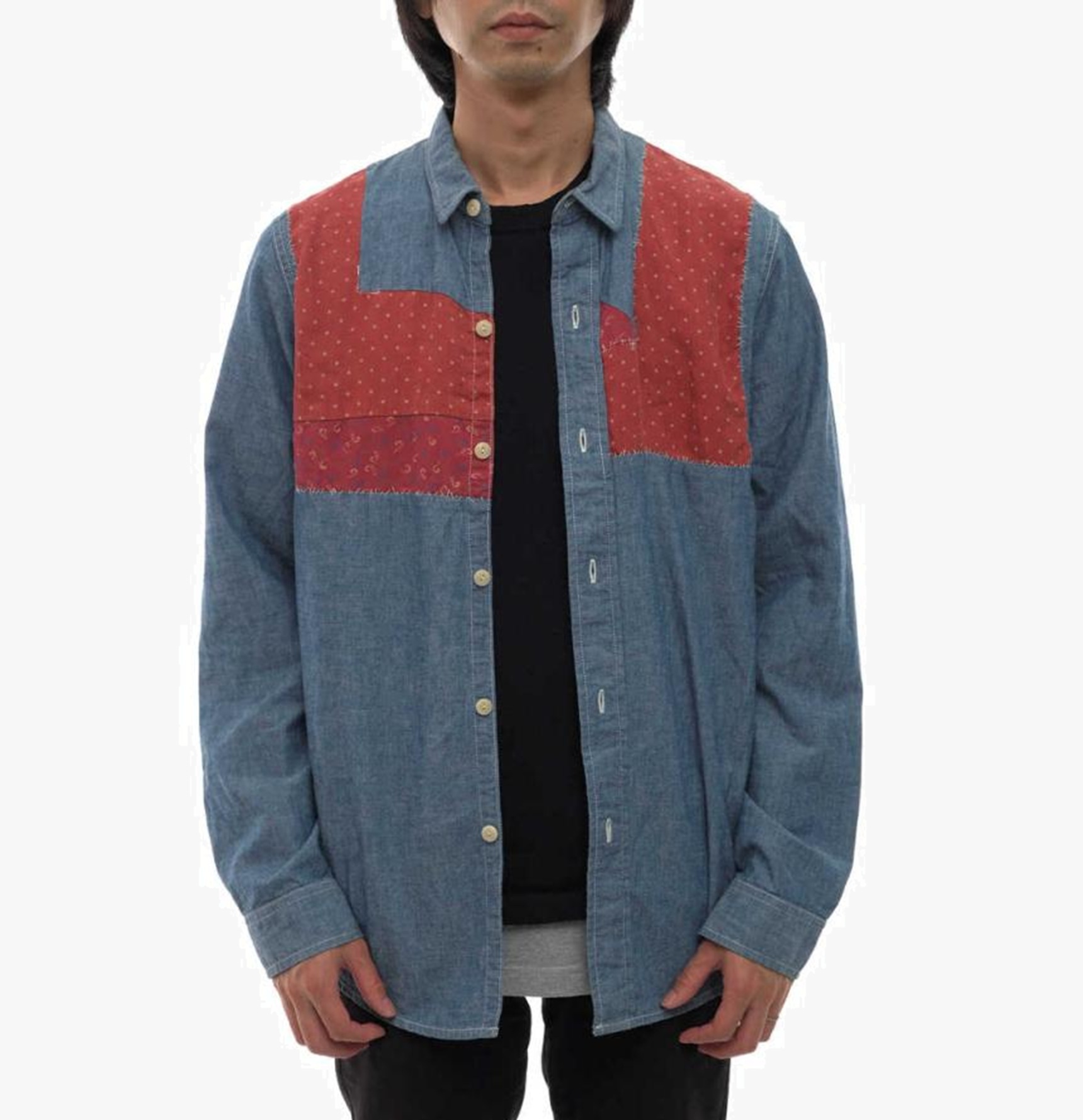 VISVIM GRANGER SHIRT CHAMBRAY PATCHWORK LS  (( CONDITION: A )) 中古美品 - BLUE SIZE 3 PRE ORDER ITEM (預訂中)