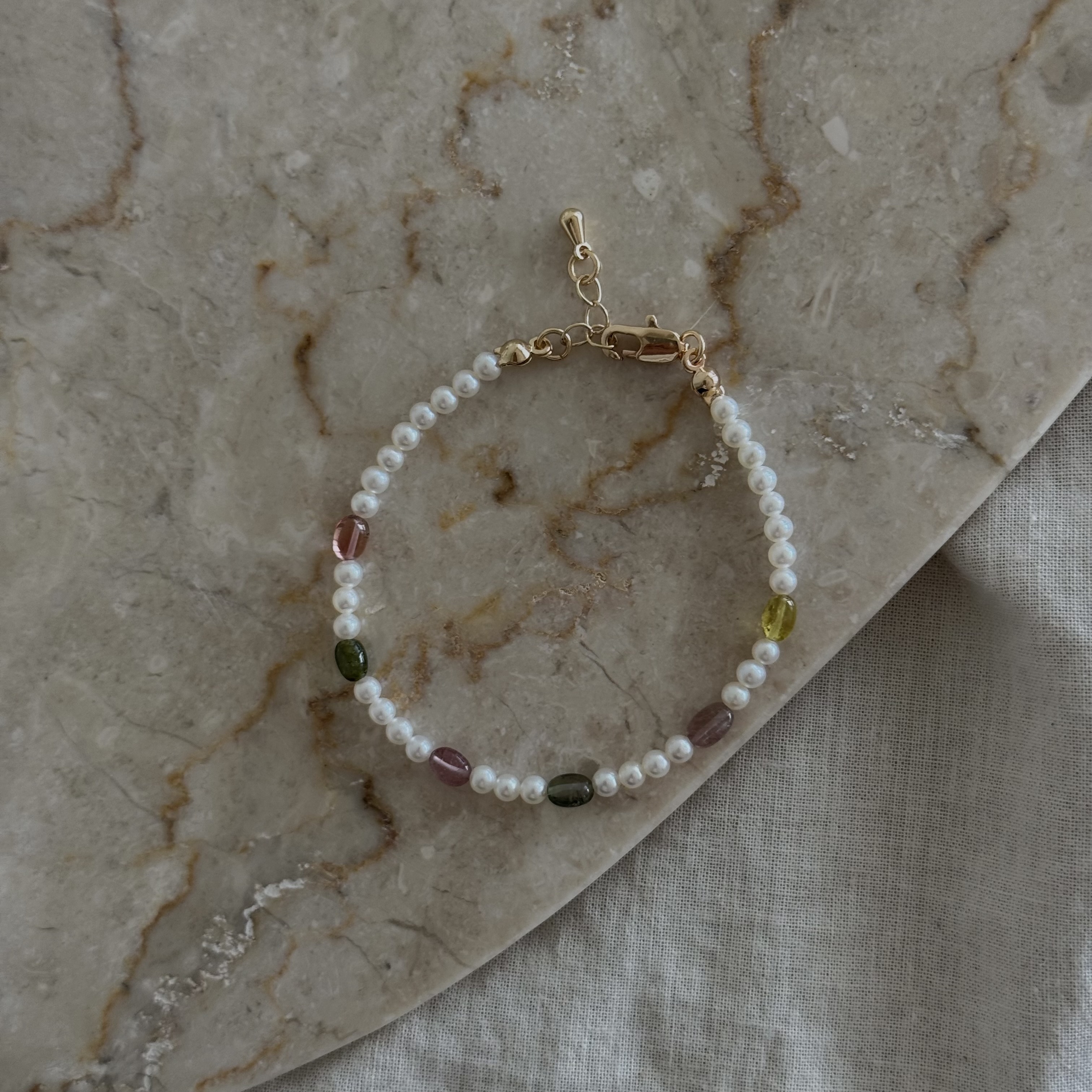 Spring Glow Tourmaline & Pearl Bracelet