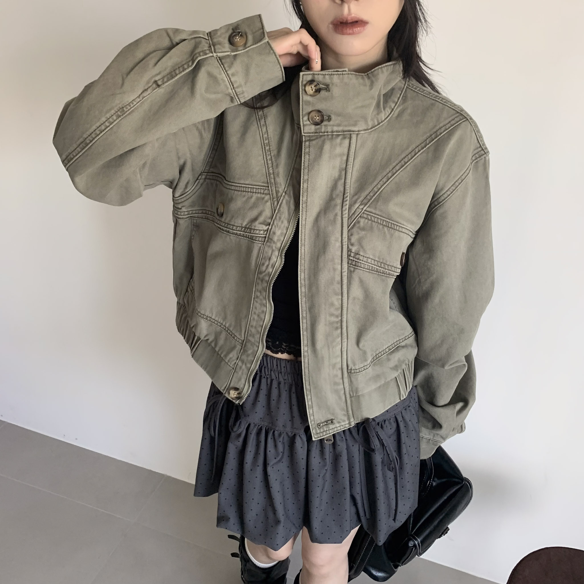 ISA_一件鍾情! 辣妹當家復古水洗立領夾克_68003