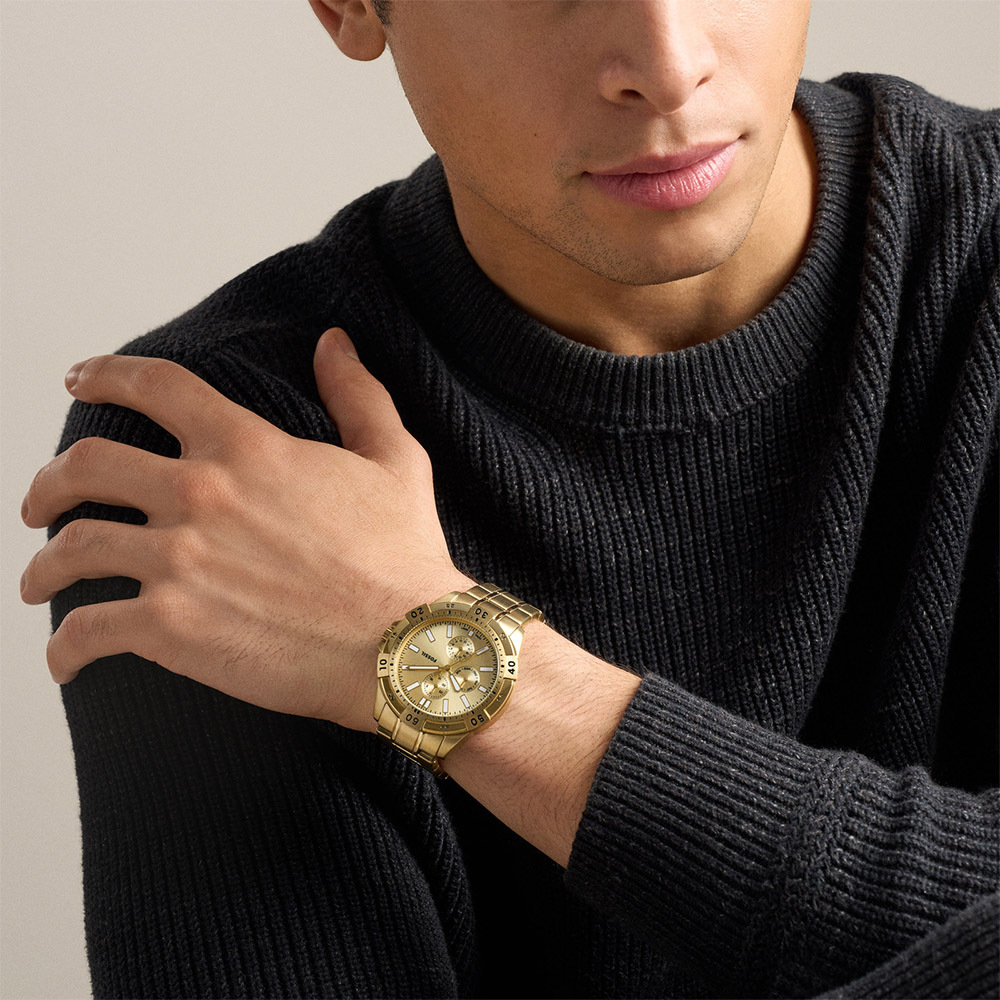Garrett 三眼多功能手錶 金色不鏽鋼錶帶 44 MM FS6194