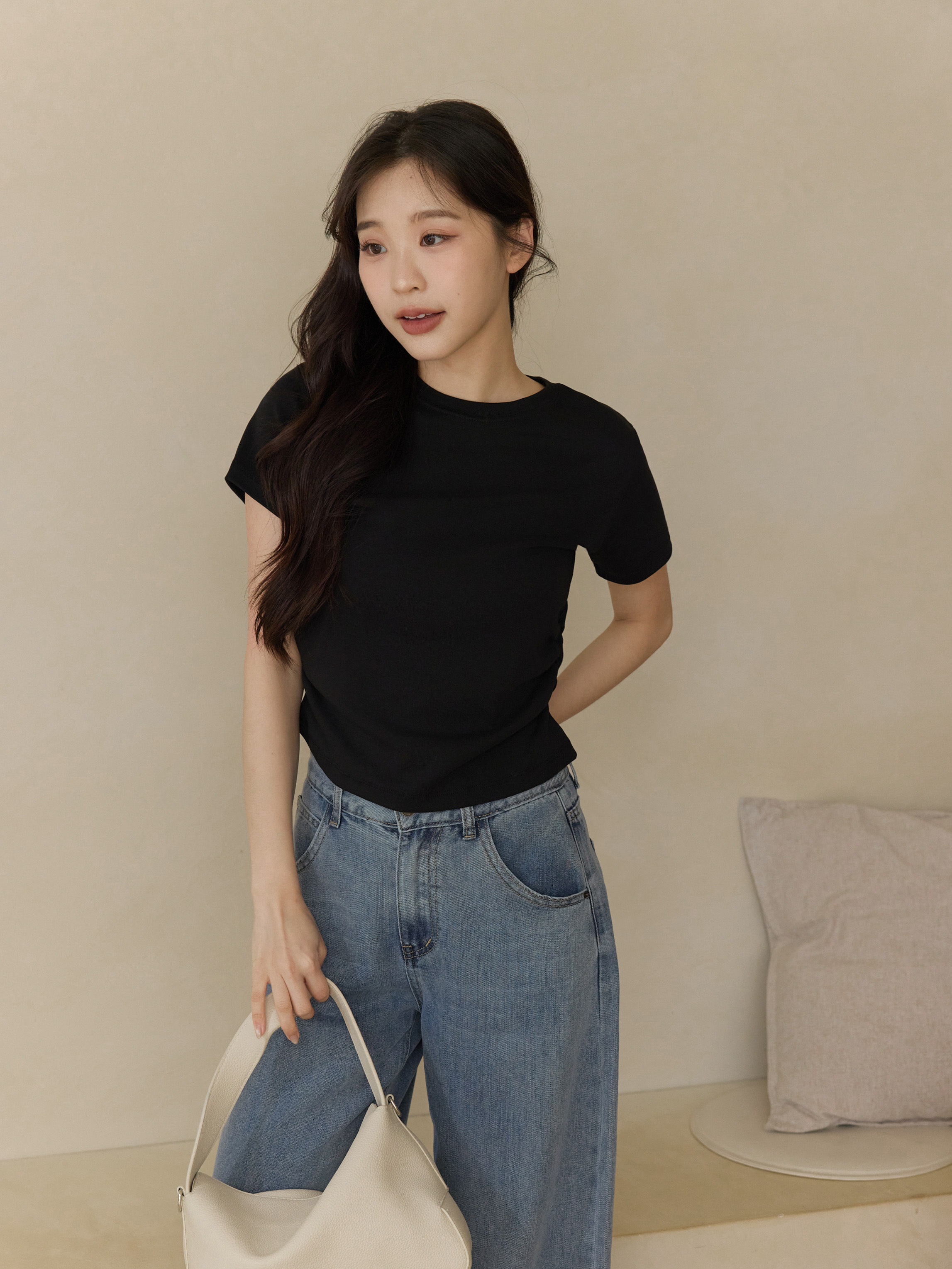サイドギャザー 細見え Tシャツ