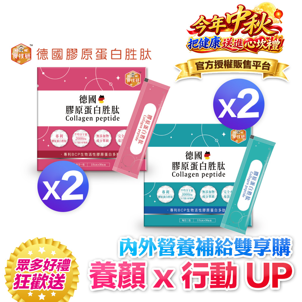 【送568再抽好禮】內外營養補給雙享購｜養顏X行動UP｜嚴選專利成分｜【食技研】德國專利膠原蛋白胜肽-雙享特惠組四盒入(養顏美容*2+增強行動力*2)