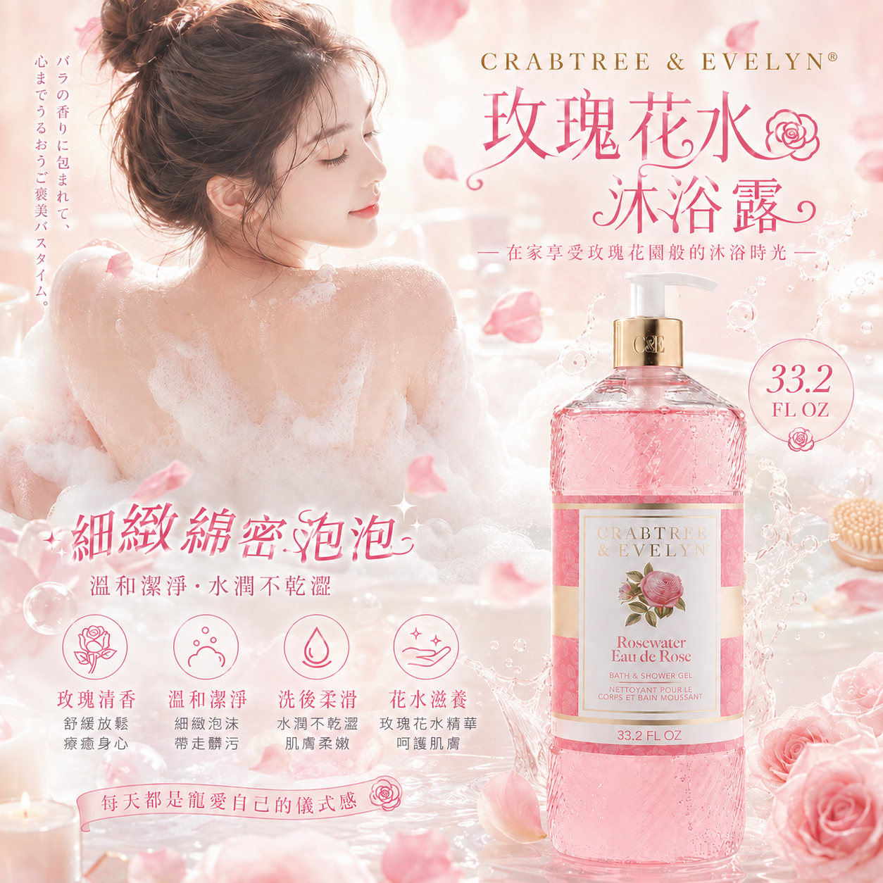 【預購】CRABTREE & EVELYN H082701 玫瑰沐浴露 (981ml)