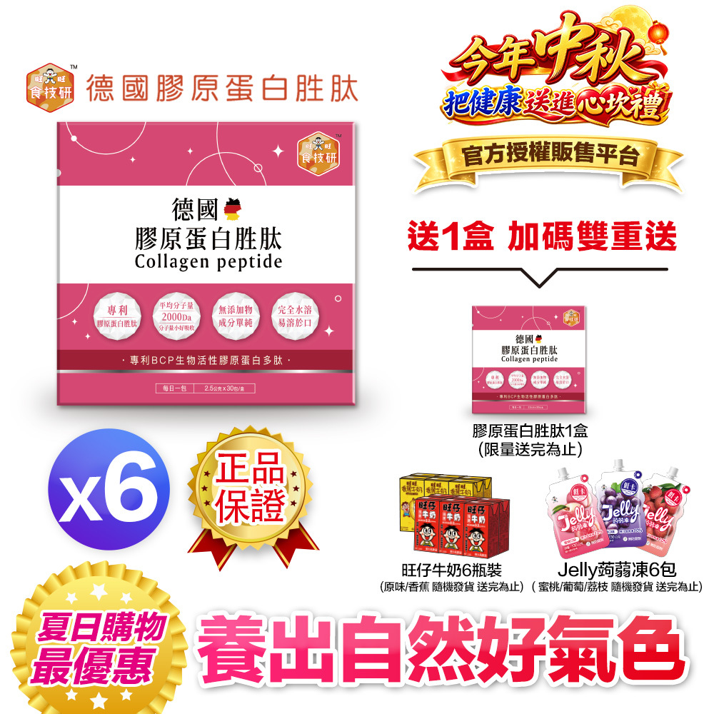 【送一盒＋再拿好禮】每日膠原補給｜皮膚Q彈好氣色｜【食技研】德國專利膠原蛋白胜肽-養顏美容(專利VERISOL®)六盒入(2.5g*30包*6盒)