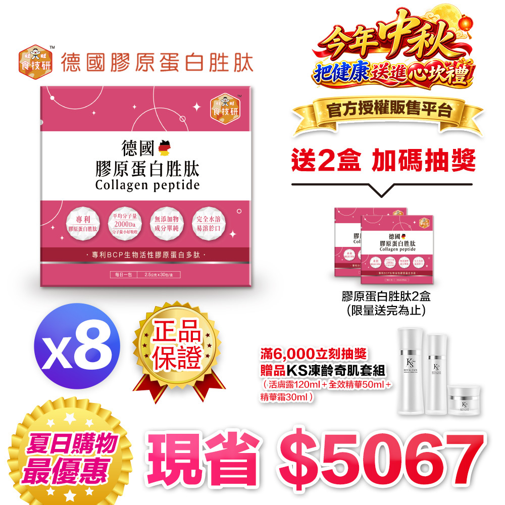 【送二盒＋再拿$568】每日膠原補給｜皮膚Q彈好氣色｜【食技研】德國專利膠原蛋白胜肽-養顏美容(專利VERISOL®)八盒入