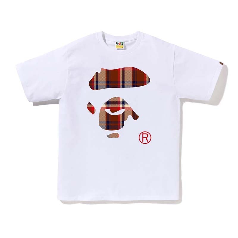 BAPE CHECK APE FACE TEE 紅格紋 猿人 短袖 短T 白色 RAY-151 [台灣現貨]