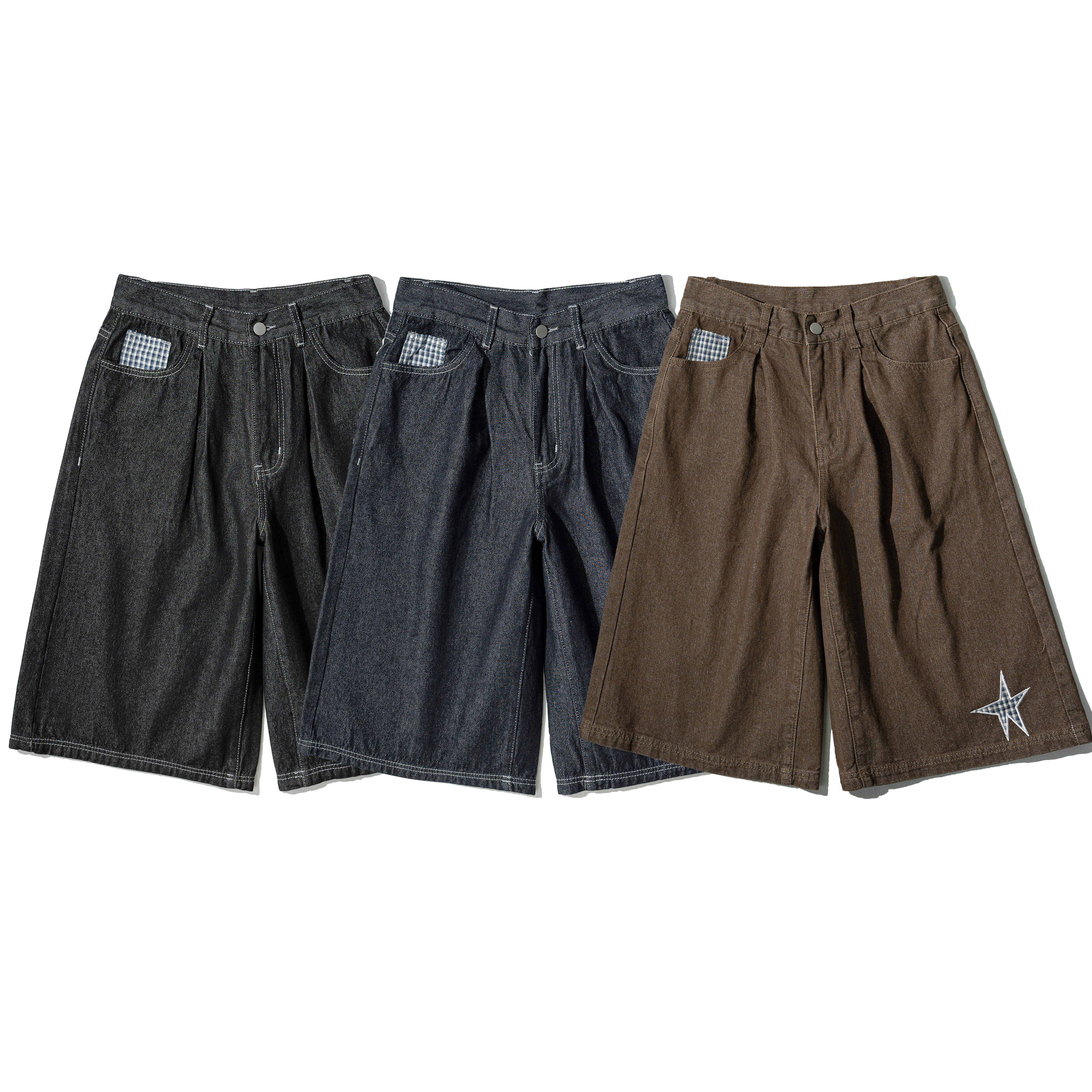 MIAO Star Plaid Jorts 星星格紋 牛仔 七分褲 [M-J8]