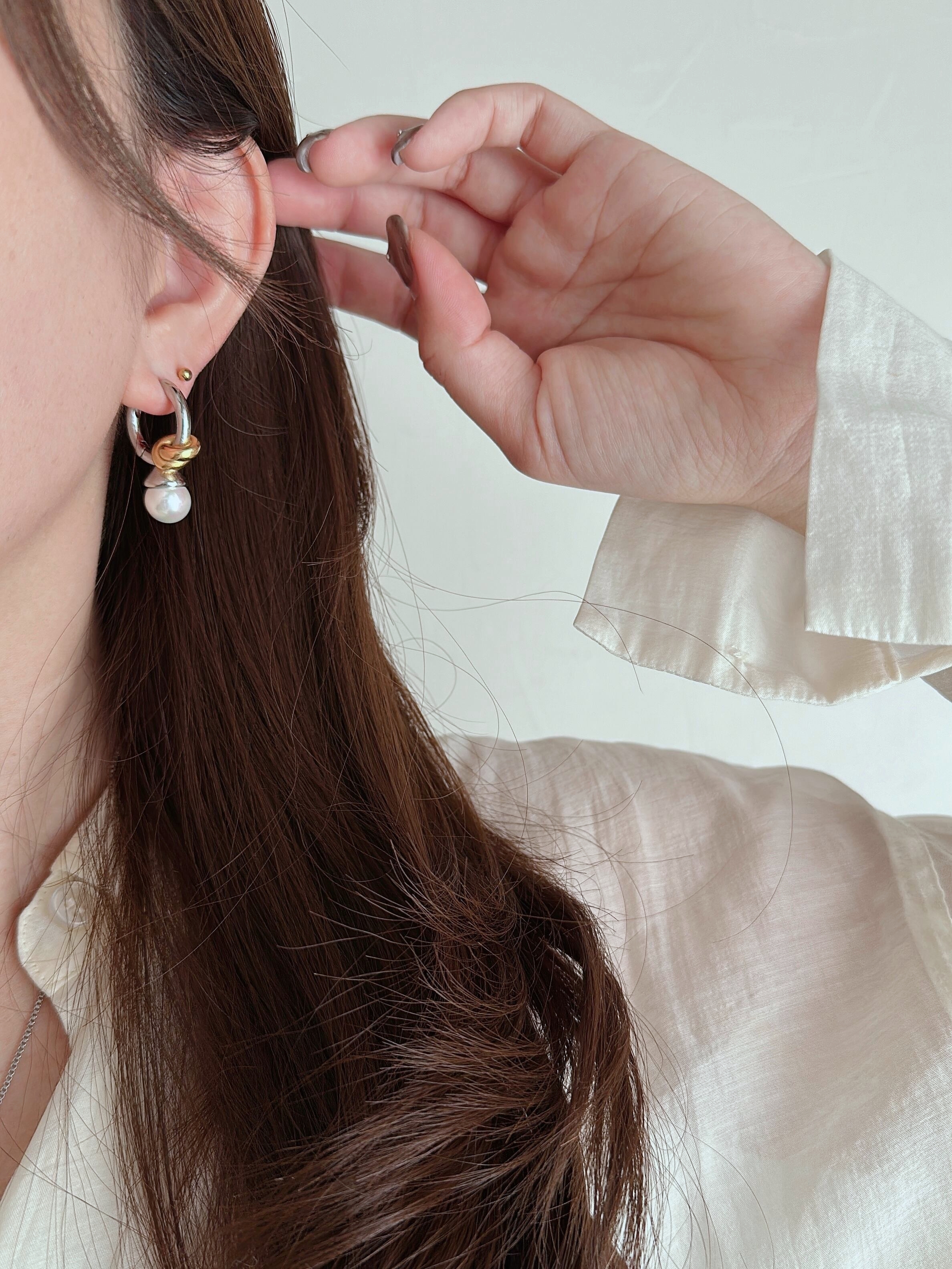 SS pearl knot hoop pierce