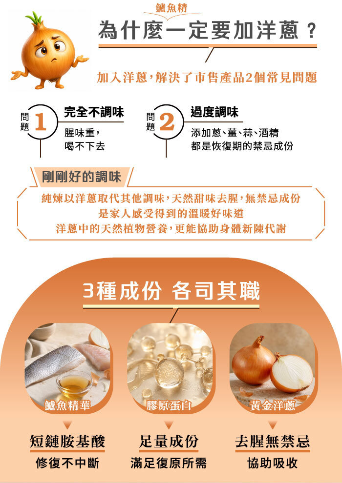 用洋蔥調味 鱸魚精沒有酒精、不刺激