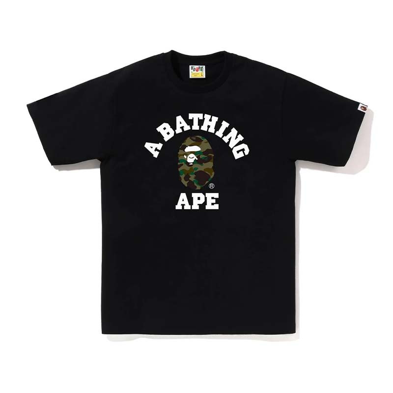 BAPE 1ST CAMO COLLEGE TEE 大學字 綠迷彩猿人 短袖 短T 黑色 RAY-157 [台灣現貨]