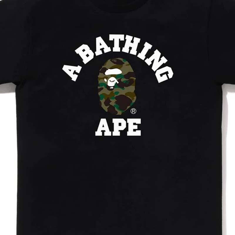 BAPE 1ST CAMO COLLEGE TEE 大學字 綠迷彩猿人 短袖 短T 黑色 RAY-157 [台灣現貨]