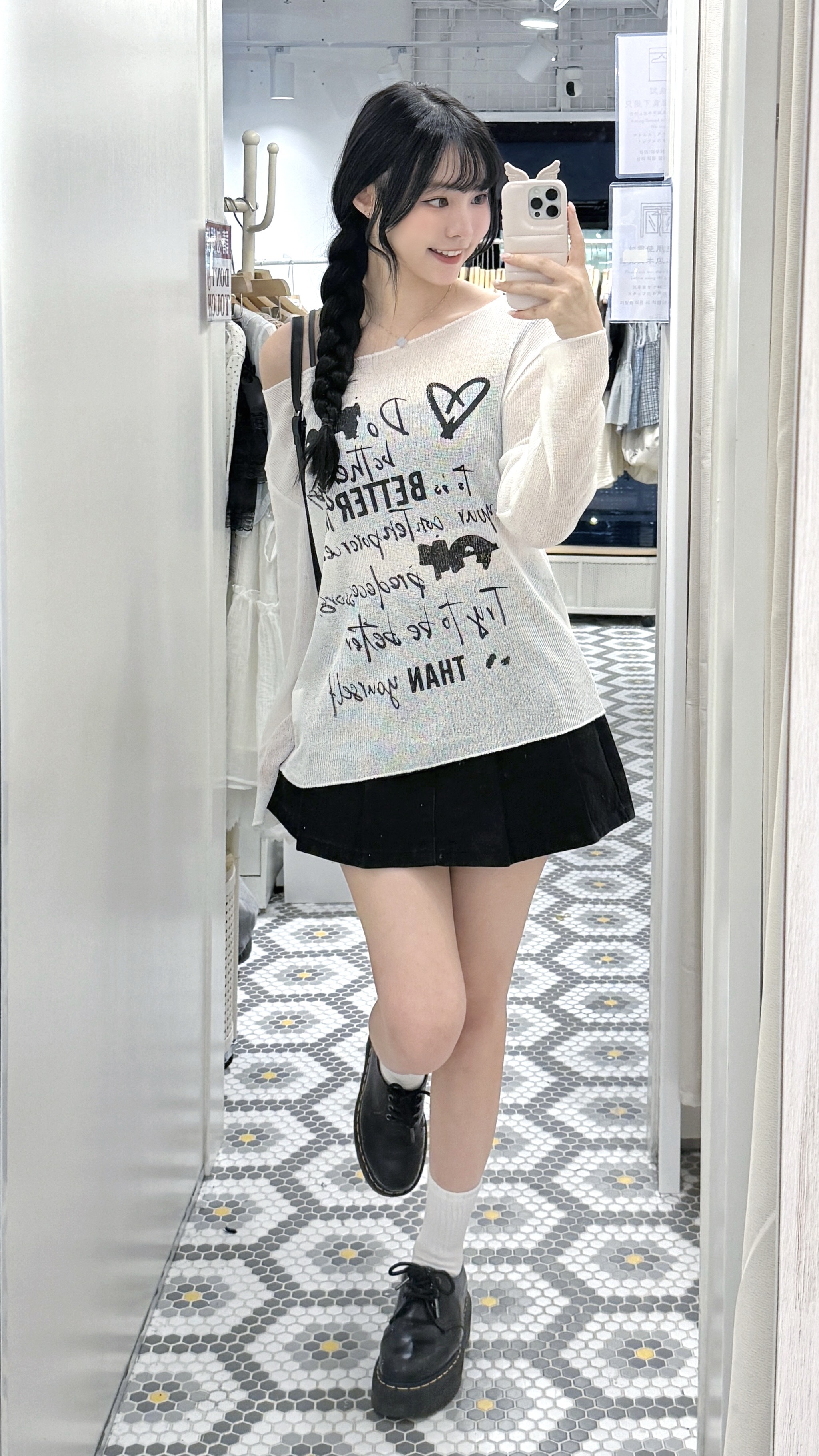 K0480｜慵懶感休閒文字斜膊針織上衣⋆.˚🦋༘⋆