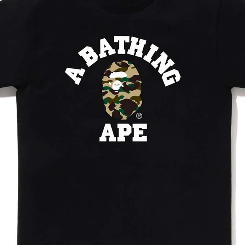 BAPE 1ST CAMO COLLEGE TEE 大學字 黃迷彩猿人 短袖 短T 黑色 RAY-158 [台灣現貨]