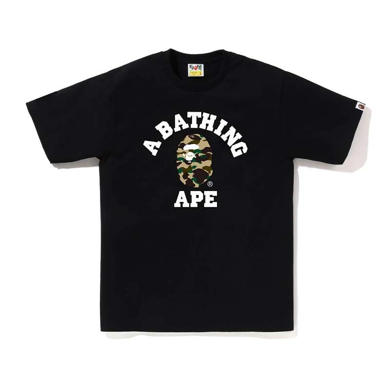 BAPE 1ST CAMO COLLEGE TEE 大學字 黃迷彩猿人 短袖 短T 黑色 RAY-158 [台灣現貨]