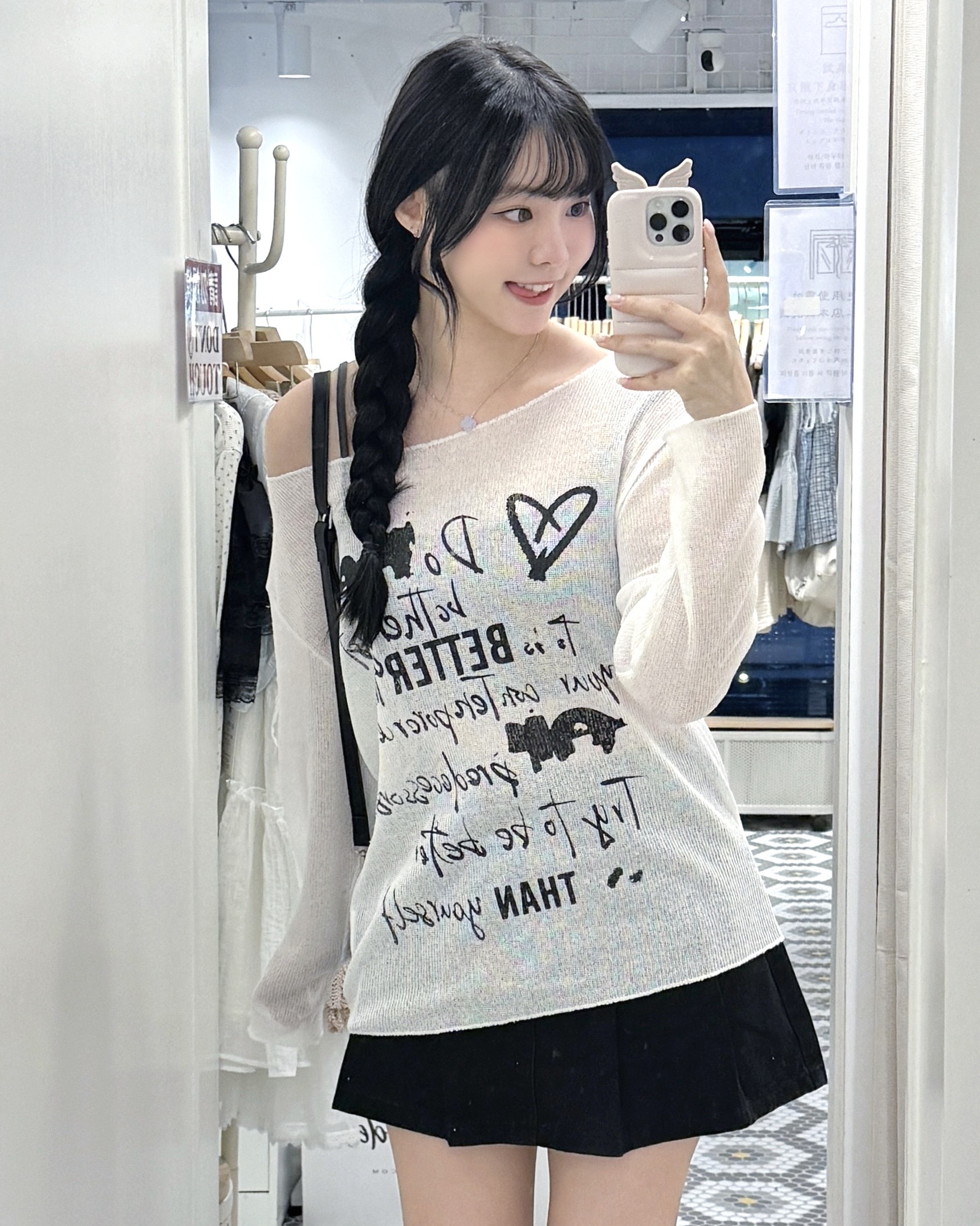 K0480｜慵懶感休閒文字斜膊針織上衣⋆.˚🦋༘⋆