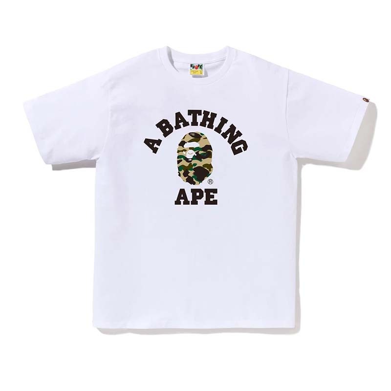 BAPE 1ST CAMO COLLEGE TEE 大學字 黃迷彩猿人 短袖 短T 白色 RAY-160 [台灣現貨]