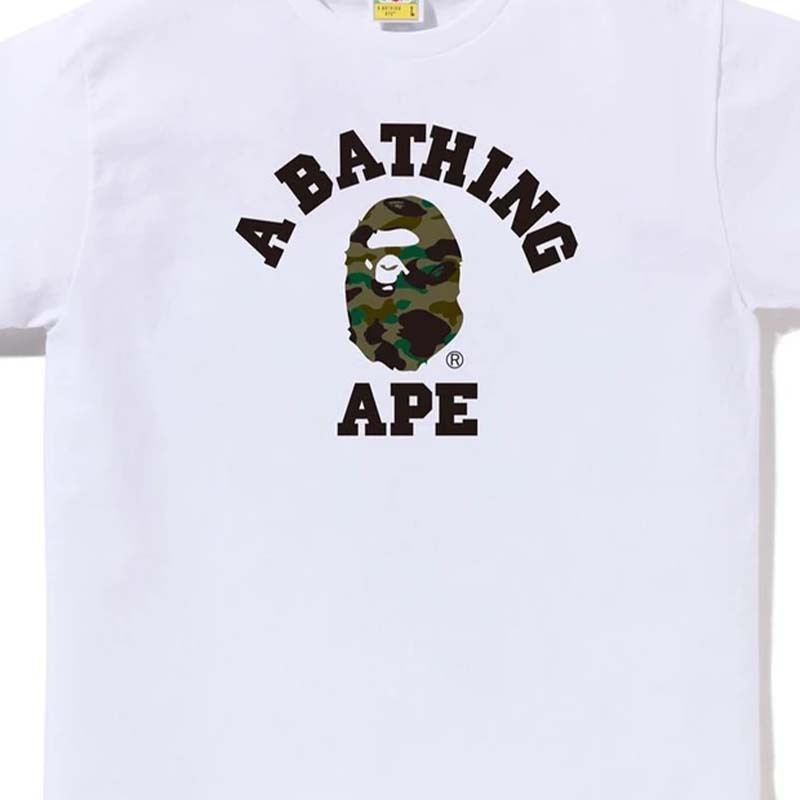 BAPE 1ST CAMO COLLEGE TEE 大學字 綠迷彩猿人 短袖 短T 白色 RAY-159 [台灣現貨]