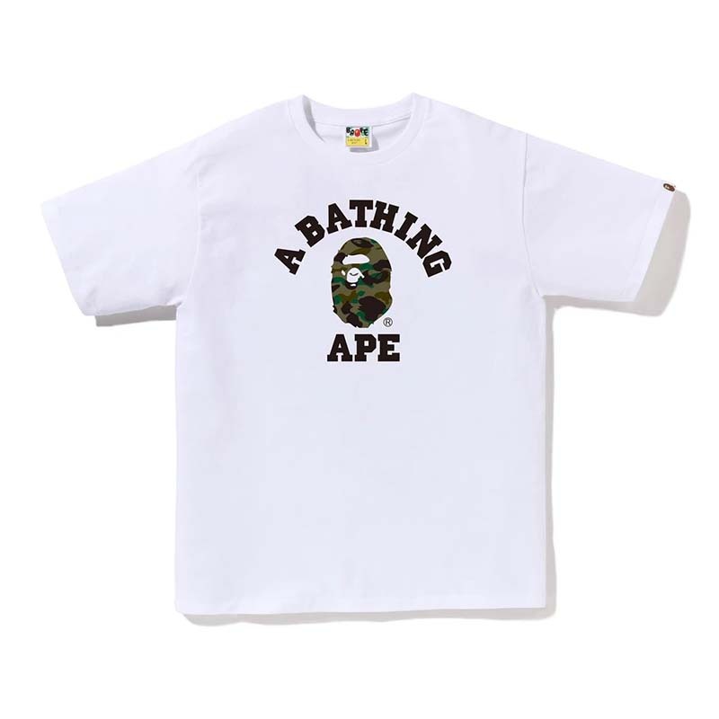 BAPE 1ST CAMO COLLEGE TEE 大學字 綠迷彩猿人 短袖 短T 白色 RAY-159 [台灣現貨]