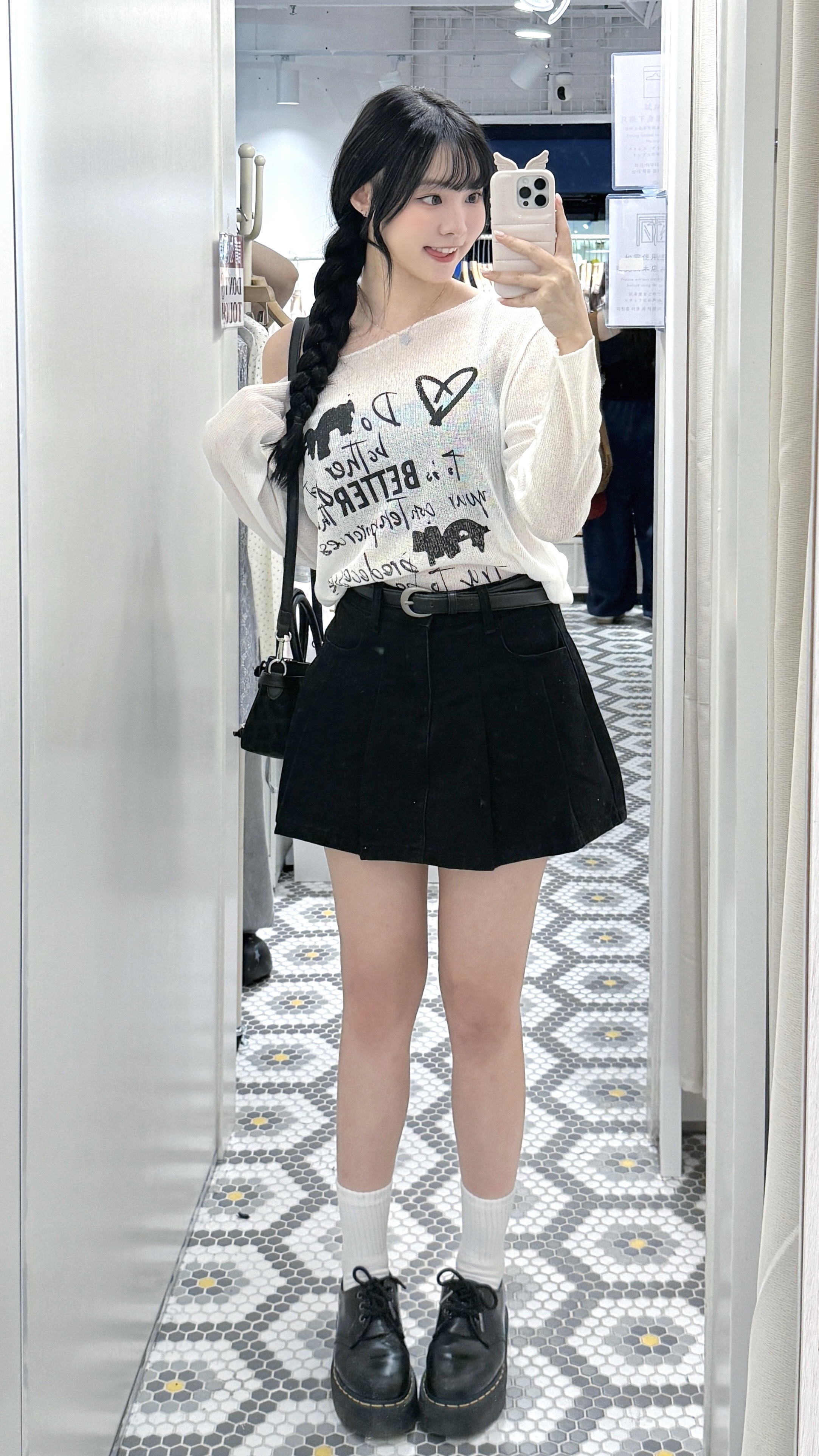D0312｜歐美感型格洗水百褶牛仔短裙（附皮帶