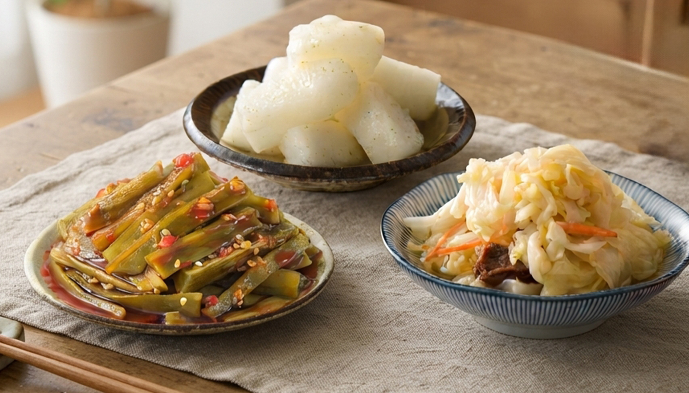 協發行泡菜產品-偷心貢菜、台式糖醋泡菜、蘿大柚居家餐桌盤裝擺放