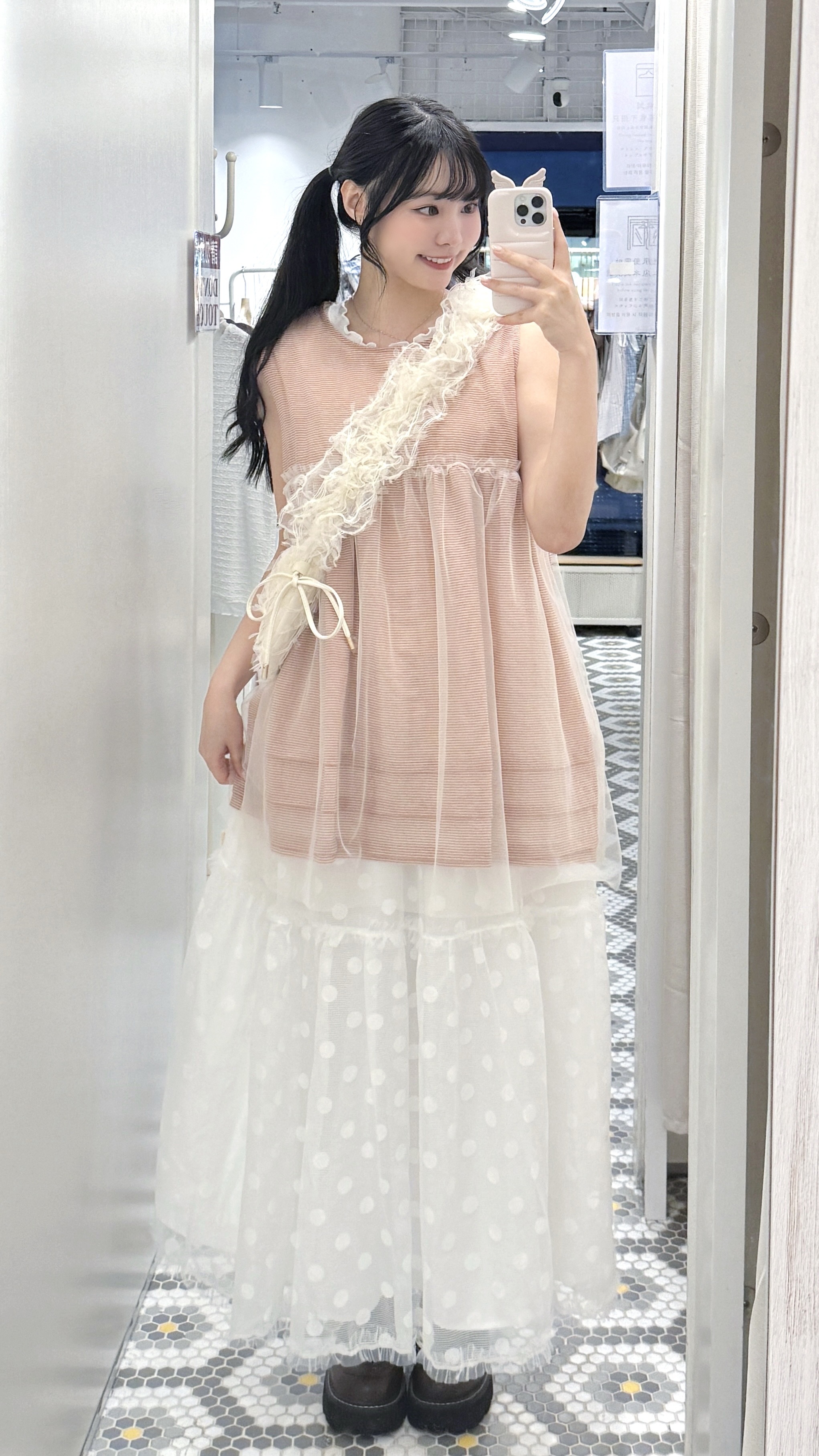 EA1352｜個性風幼間紋薄紗層次背心外搭上衣‧₊˚♪ 𝄞₊