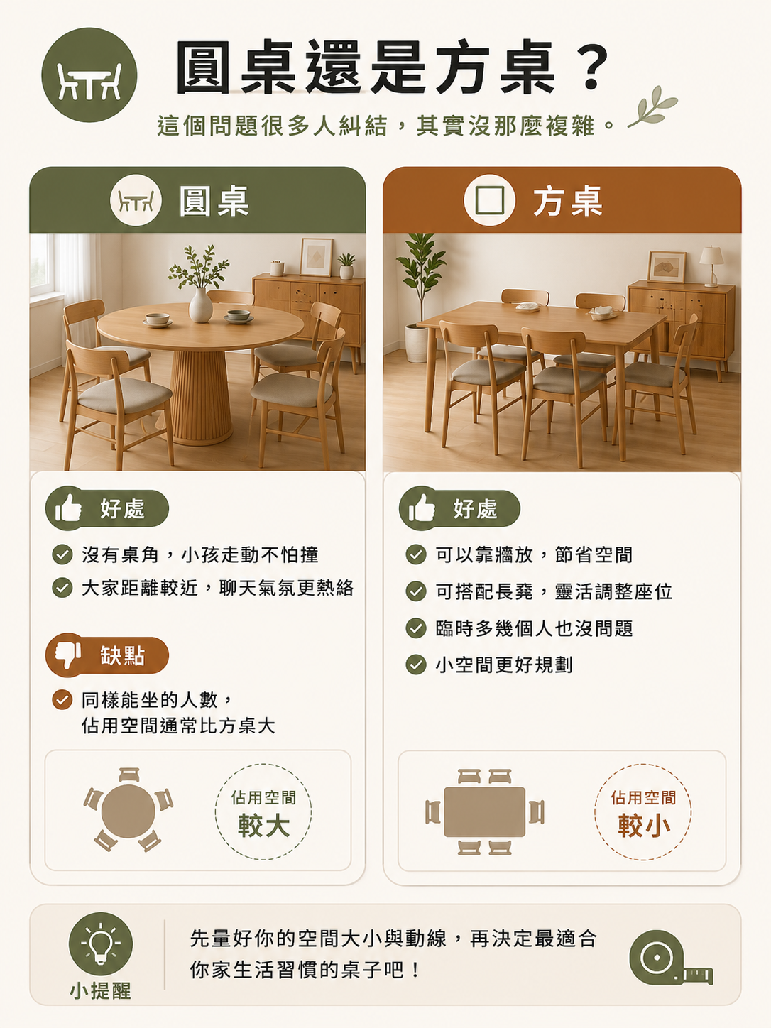 圓桌 vs 方桌選擇指南