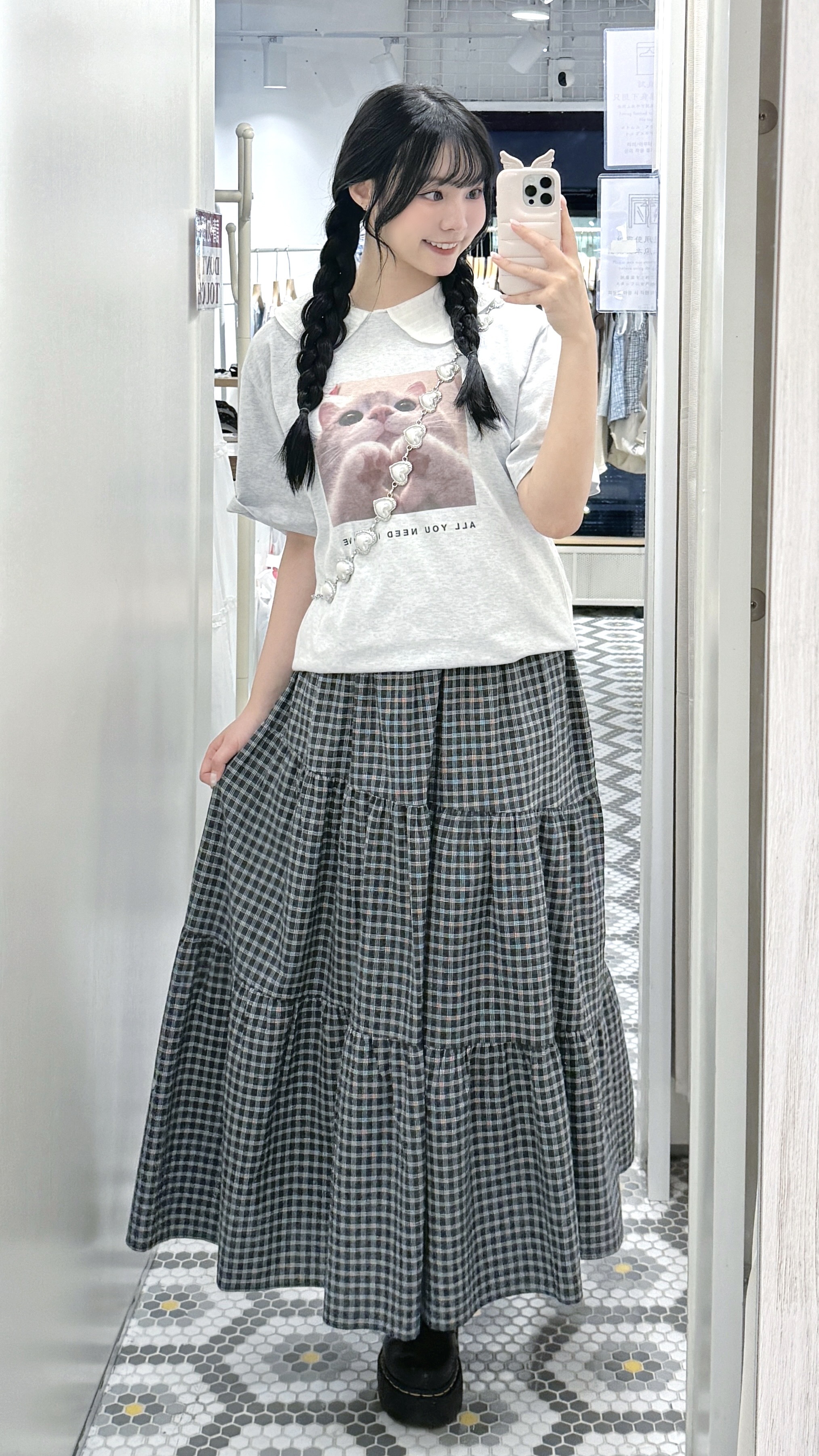 D0655｜學院風原始格紋蛋糕長裙ִ ࣪𖤐⋆.˚