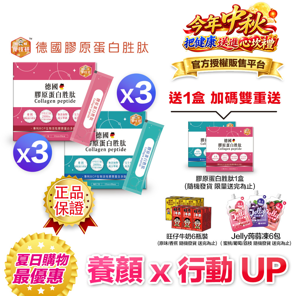 【送一盒＋輸入再折】內外營養補給雙享購｜養顏X行動UP｜嚴選專利成分｜【食技研】德國專利膠原蛋白胜肽-雙享特惠組六盒入(養顏美容*3+增強行動力*3)