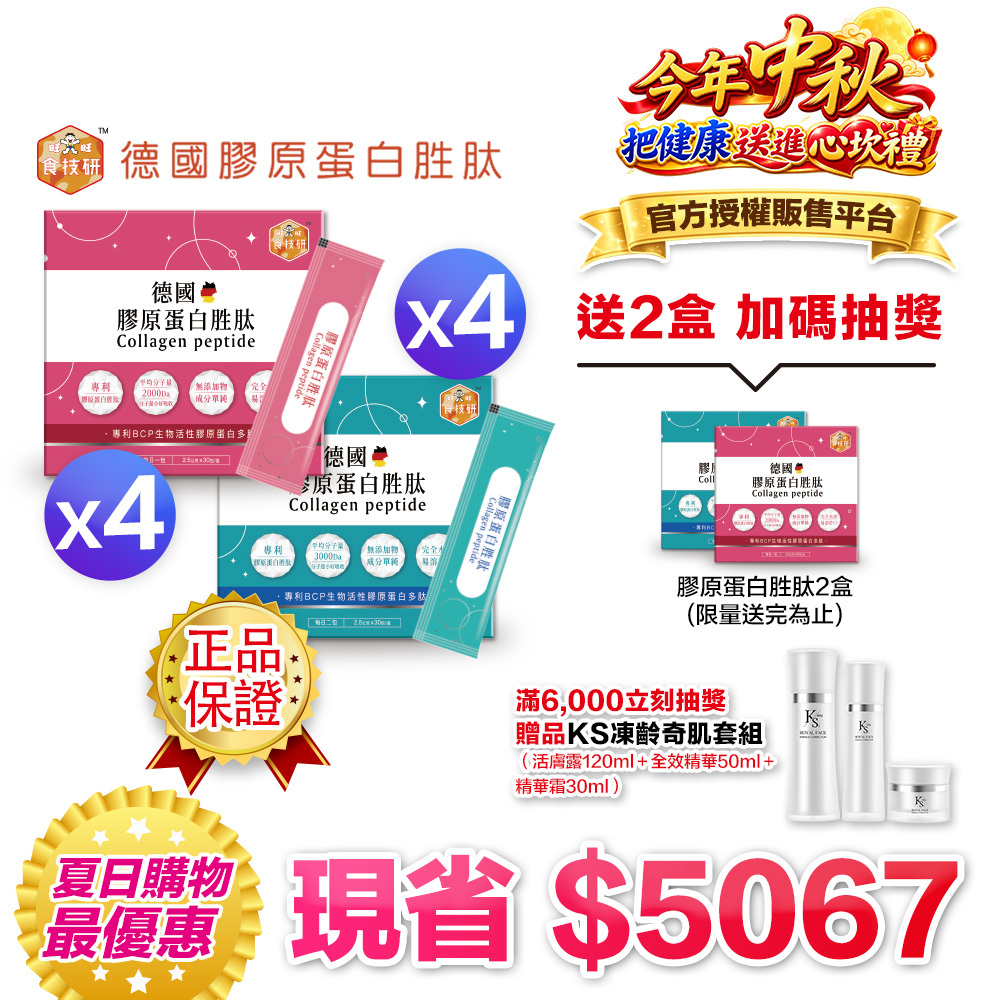 【送二盒＋再拿$568】內外營養補給雙享購｜養顏X行動UP｜嚴選專利成分｜【食技研】德國專利膠原蛋白胜肽-雙享特惠組八盒入 養顏美容*4+增強行動力*4