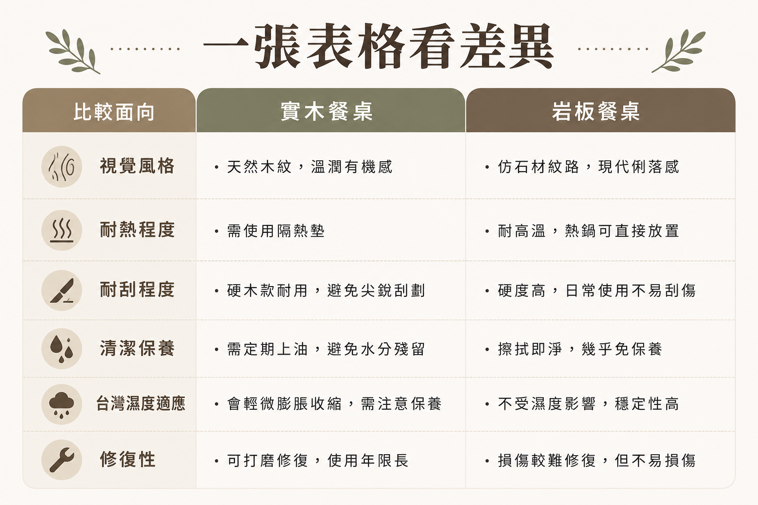 岩板與實木餐桌比較表