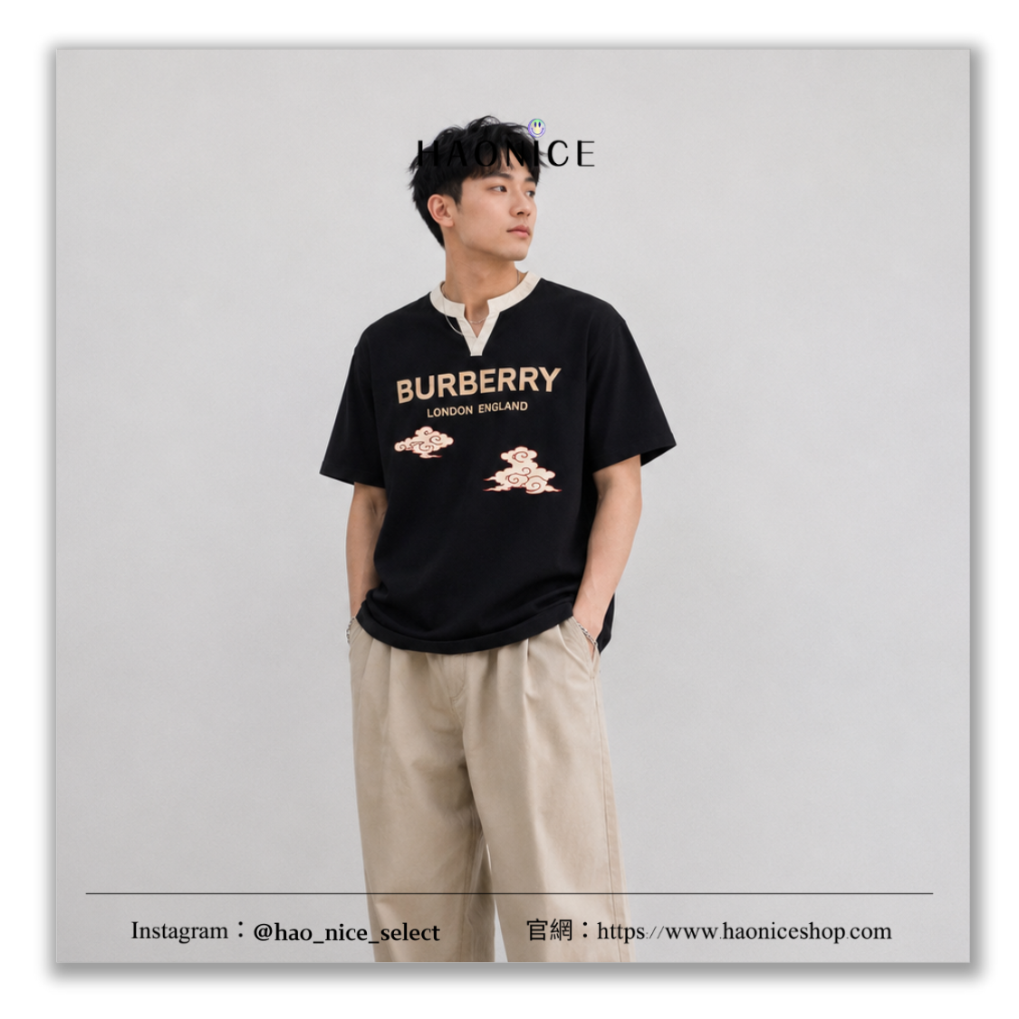 【HAO NICE】藝術訂製款🎨 Burberry 雲舒墨間 中式 貴氣感 英倫 V領短袖 短T