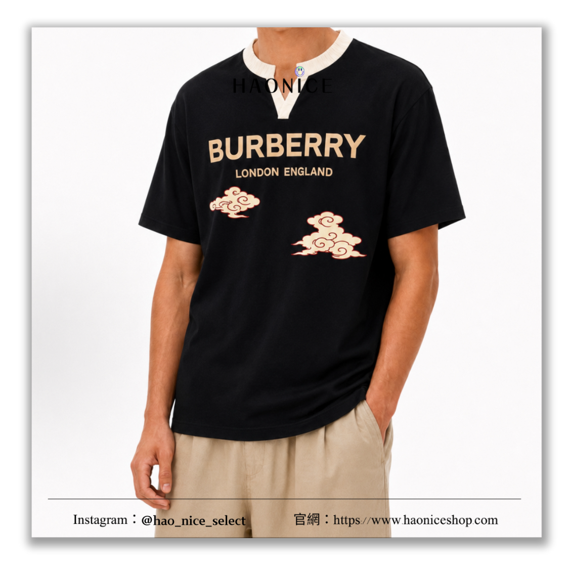 【HAO NICE】藝術訂製款🎨 Burberry 雲舒墨間 中式 貴氣感 英倫 V領短袖 短T