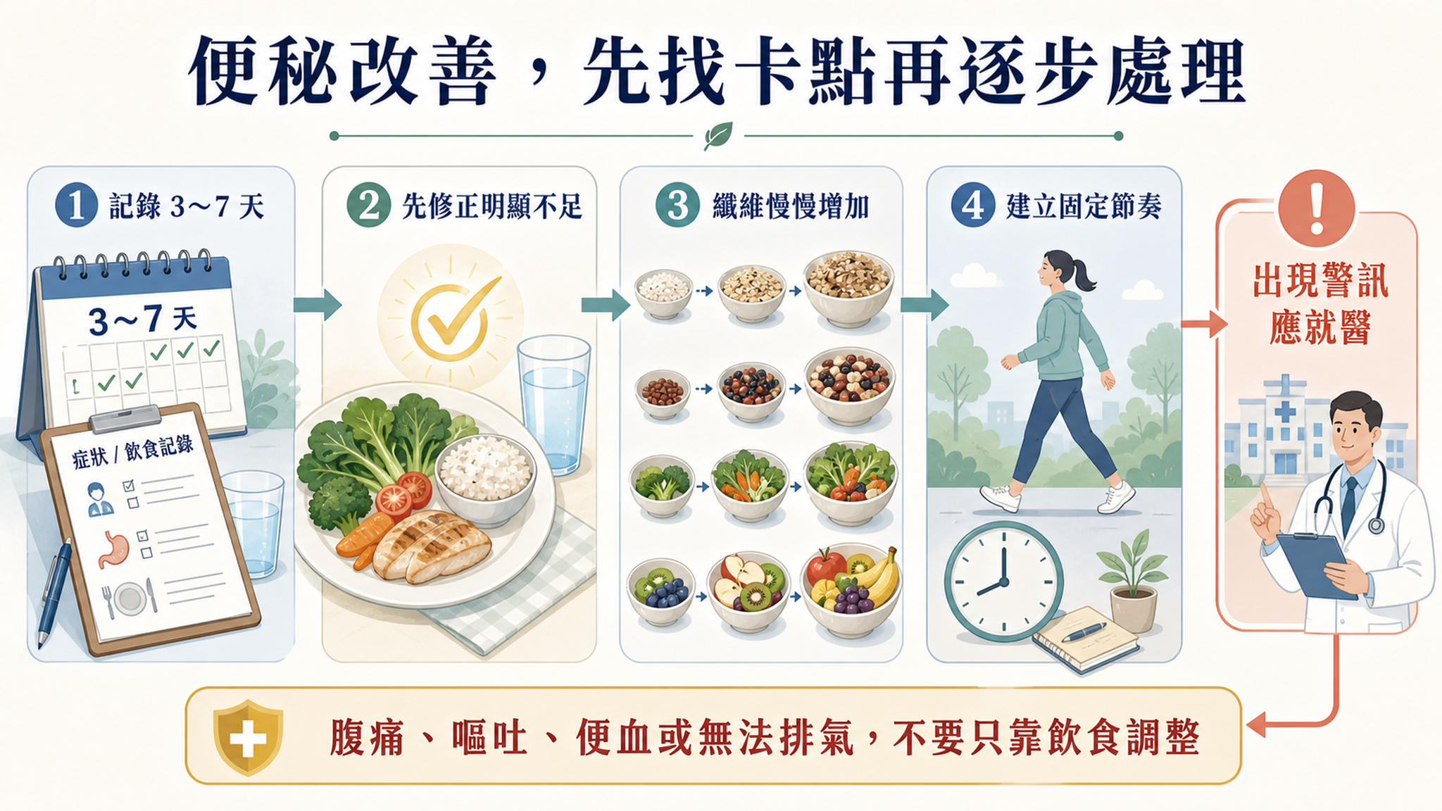 減脂期改善便秘的記錄、飲食、纖維、活動與就醫判斷步驟。