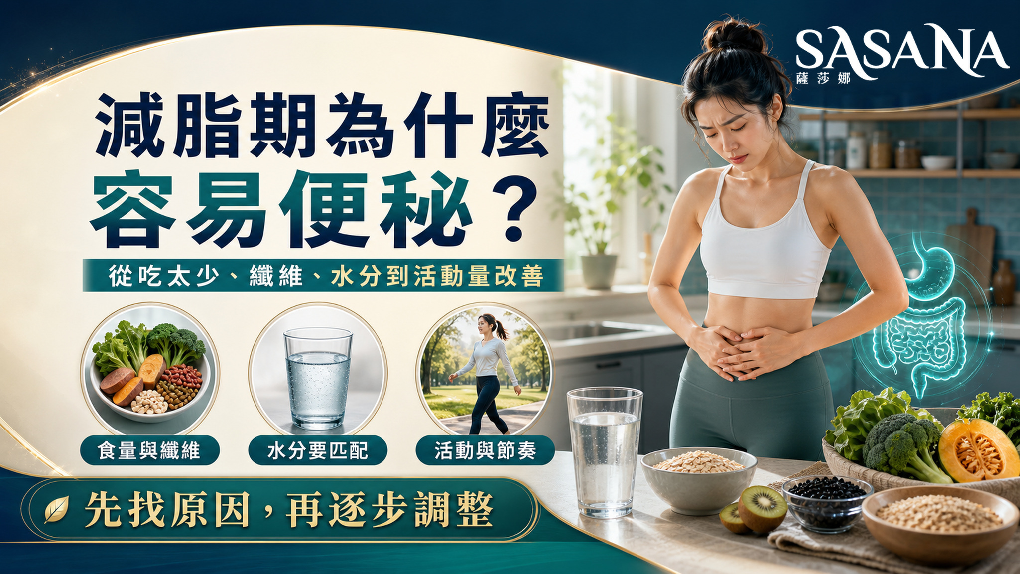 減脂期便秘與吃太少、纖維、水分及活動量的關係。