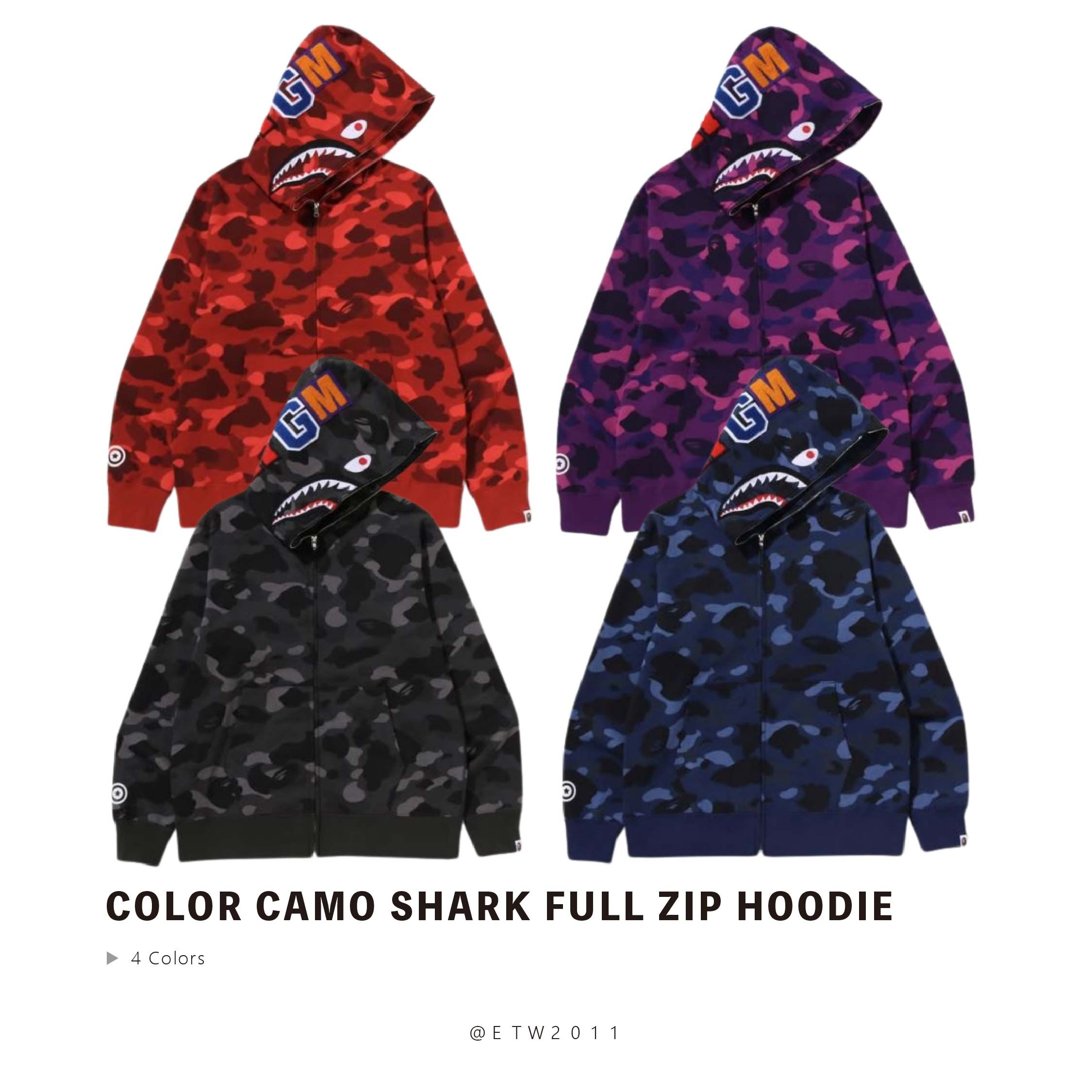 ☆ETW☆【EASY TO WEAR】BAPE Color Camo Shark Full Zip Hoodie 迷彩 鯊魚外套