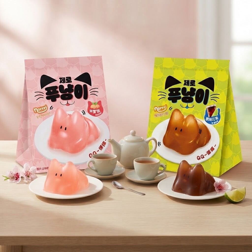 韓國GS 貓咪造型果凍 萊姆可樂風味 水蜜桃風味 90g