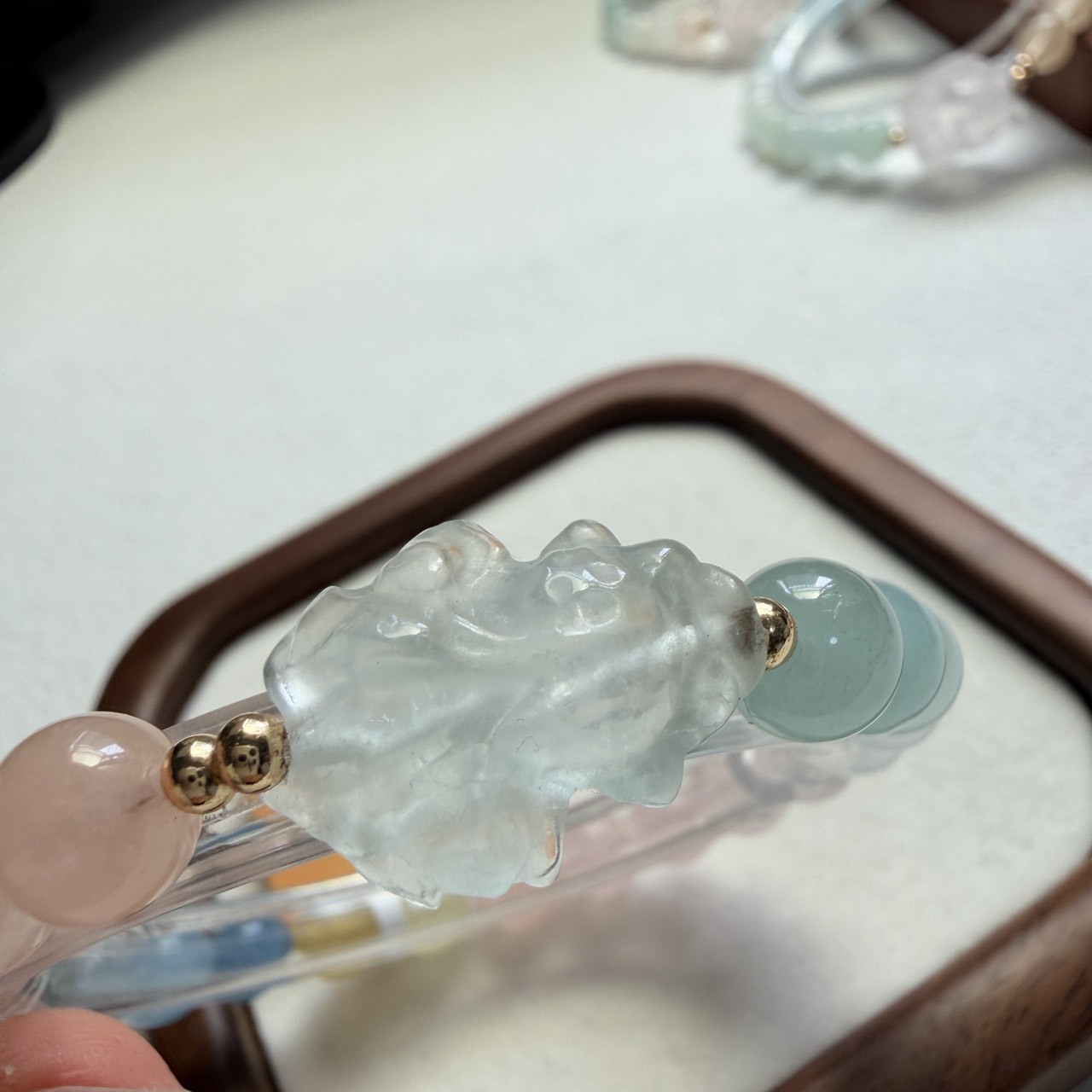 彩摩根石x粉晶狐仙.綠螢石輕設計手鍊｜療癒情緒.好人緣.全脈輪