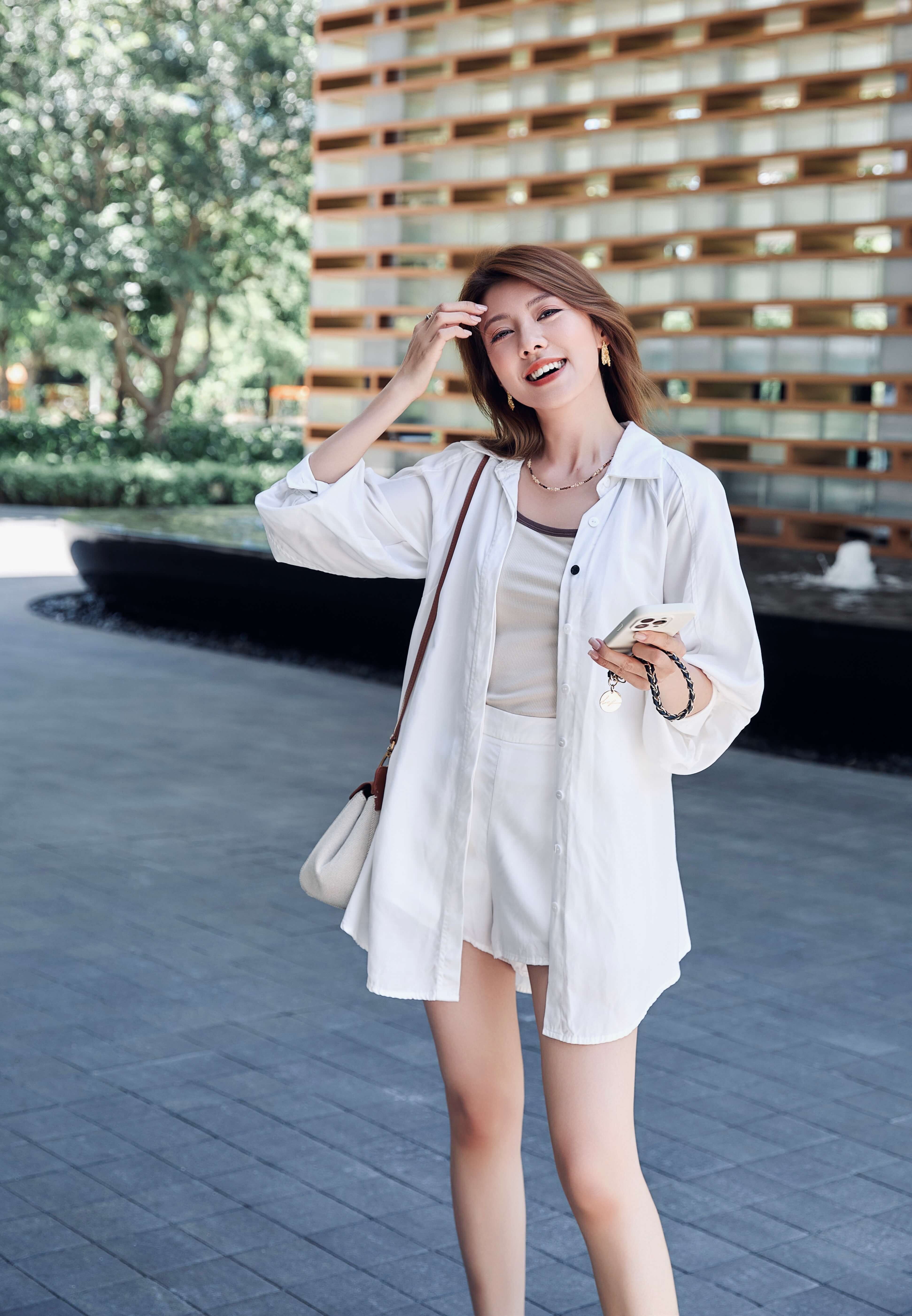 Belted A-Line Long Shirt And Shorts Set_ST235L08