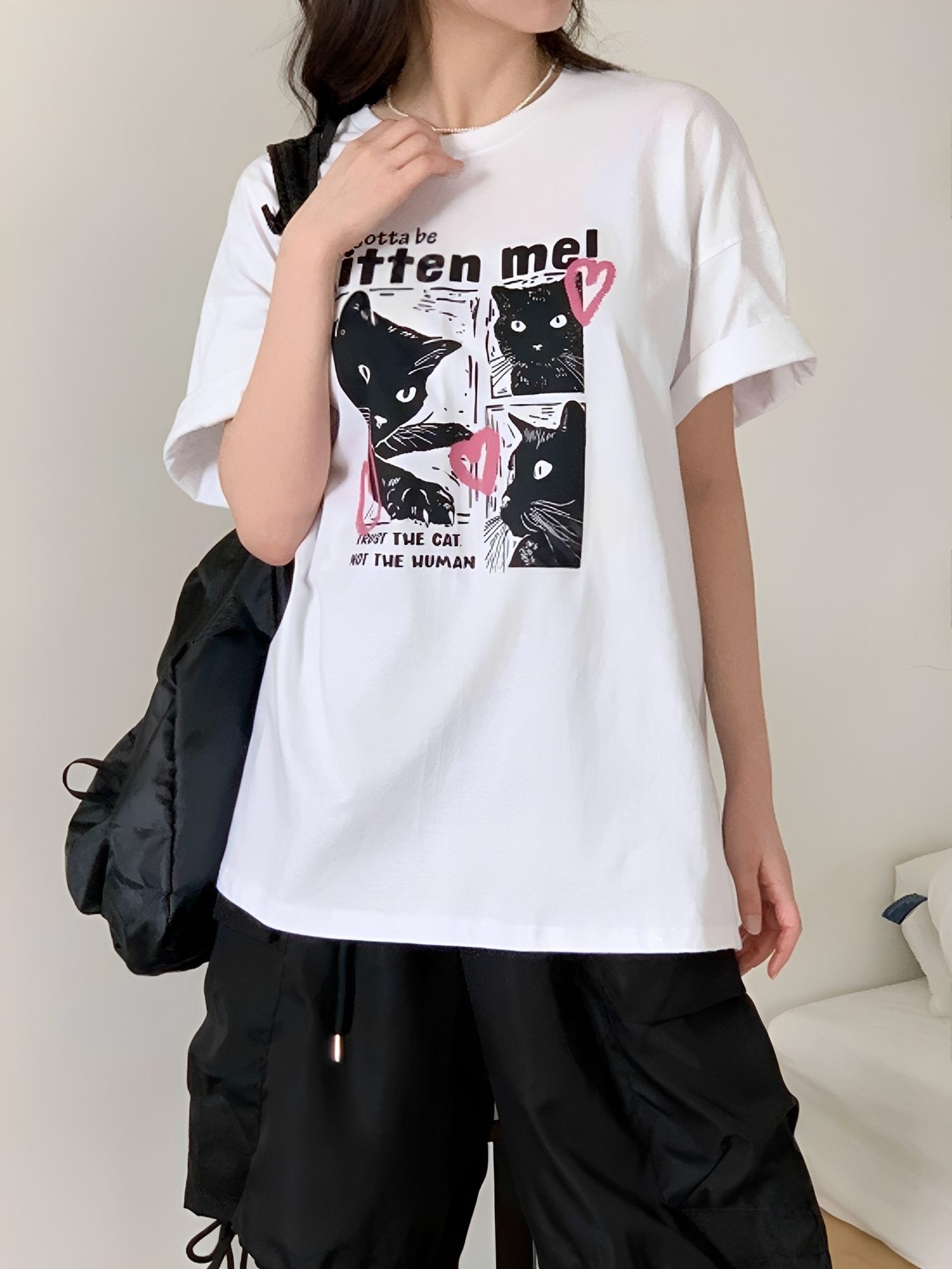 Kitten小貓造型短T正面圖案特寫 THankus
