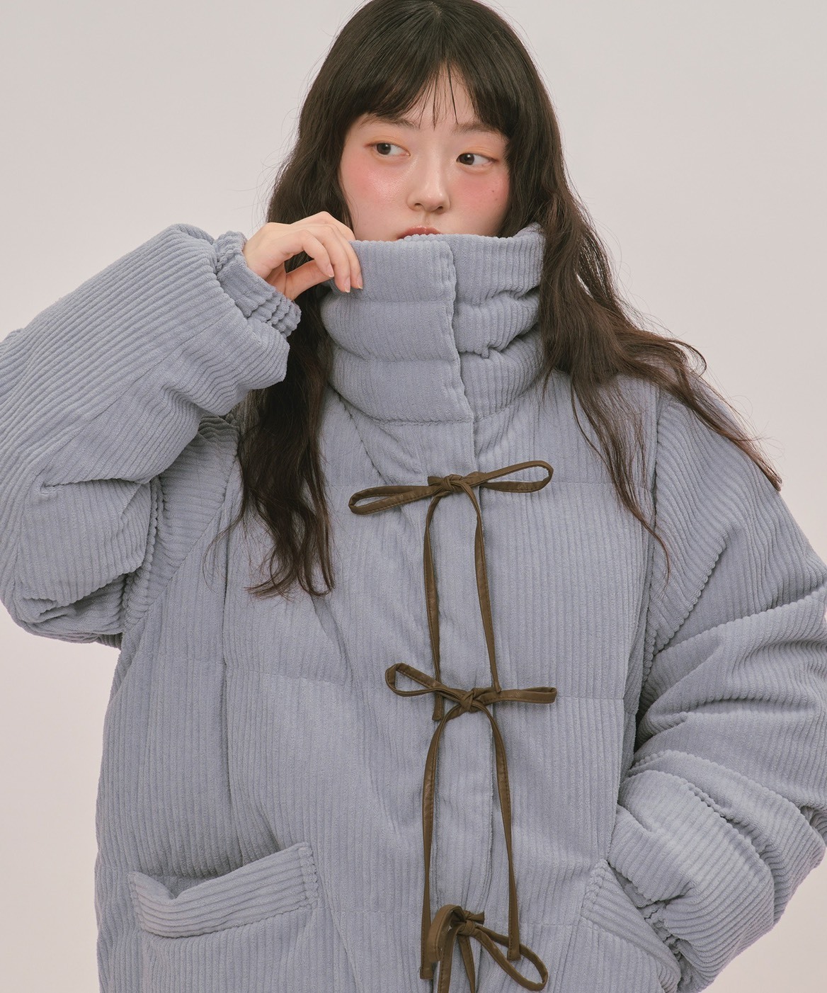 日本 loin nuit ribbon padding blouson 燈心絨款 鋪棉 蝴蝶結 立領 4色