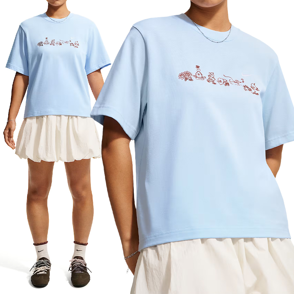 Nike As W Nsw Ss Tee Boxy 短袖 女款 淺藍色 印花 T恤 運動 休閒 IW1213-407