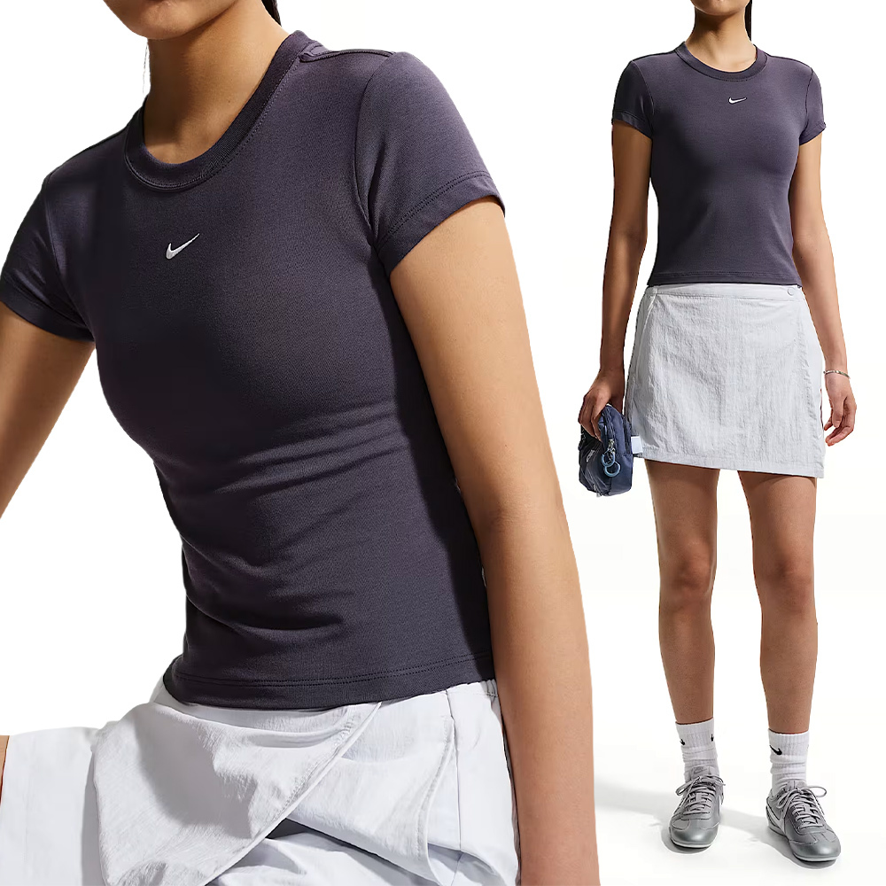 Nike As W Nsw Nk Chll Knt Md Crp 女款 碳黑色 合身 T恤 短袖 FV5509-014