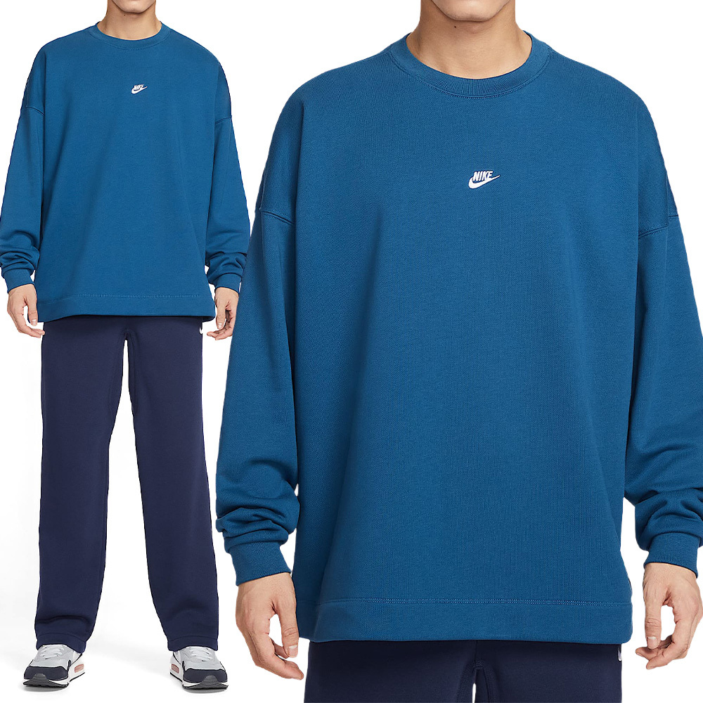 Nike As M Nk Club Ft Os Crew 男款 藍色 圓領 毛圈布 大學T 長袖 IF0748-476